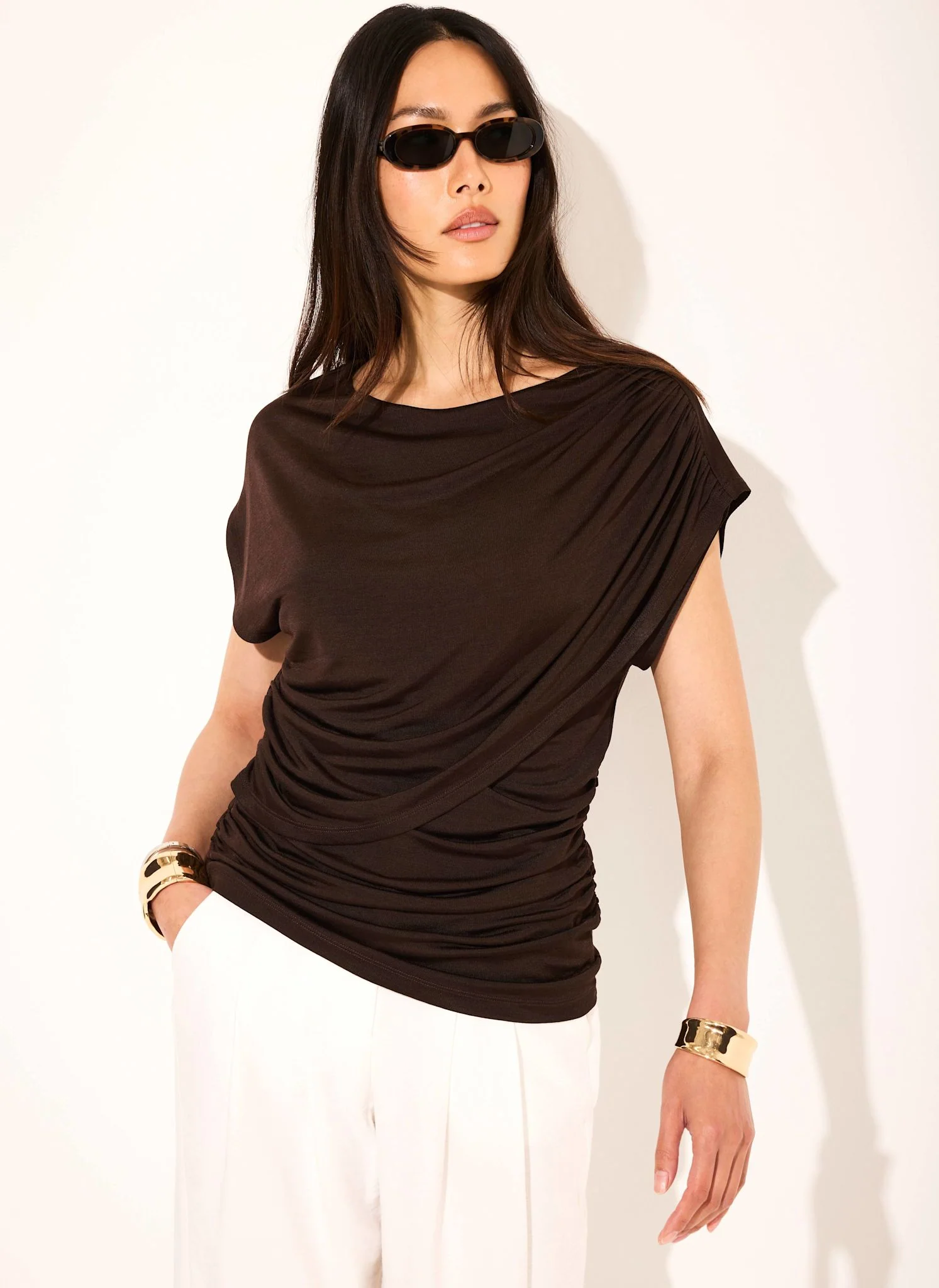 269-dark-brown-layered-drape-top-1.webp Dark Brown Layered Drape Top