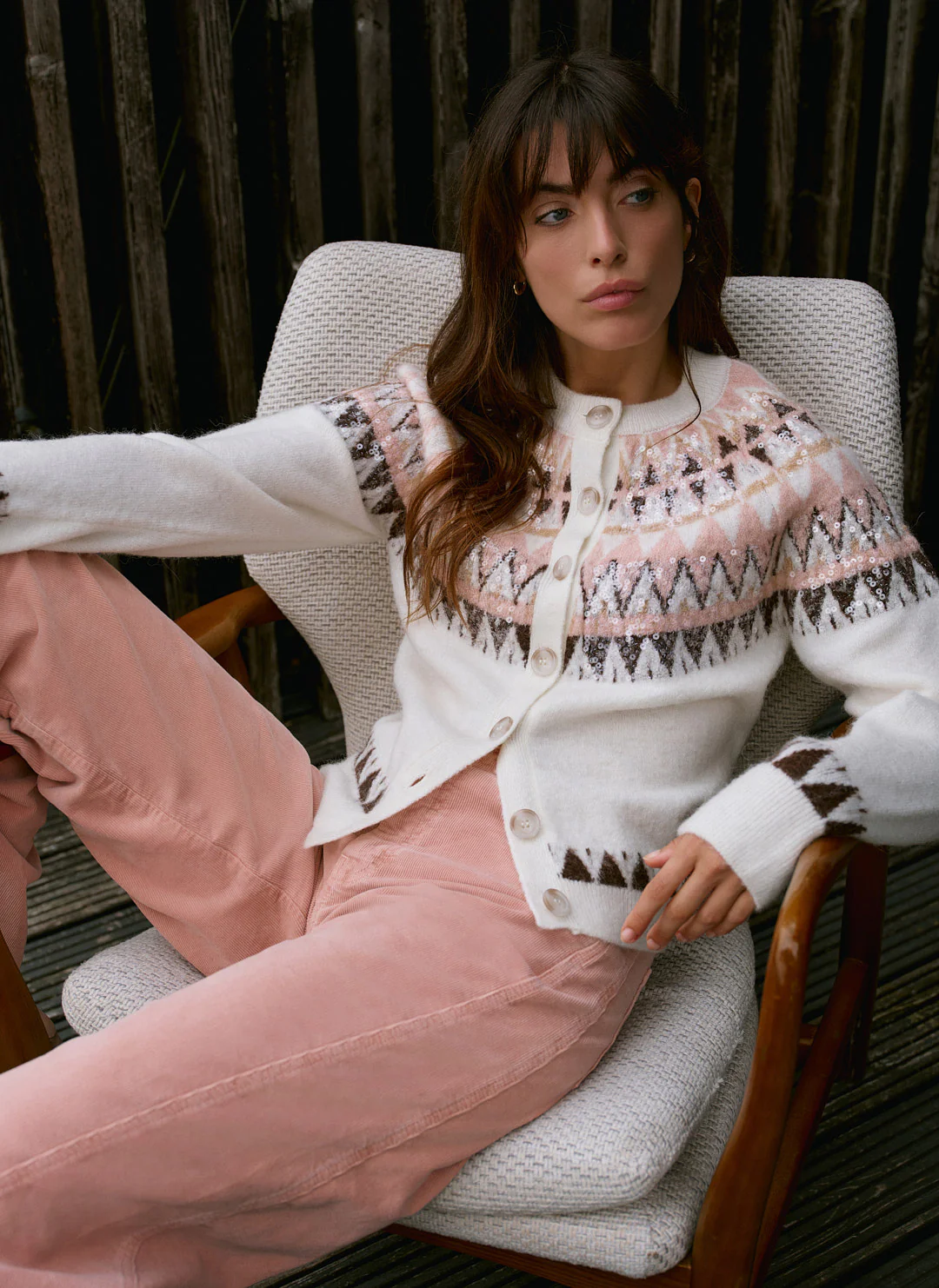 Cream Fair Isle Sequin Cardigan