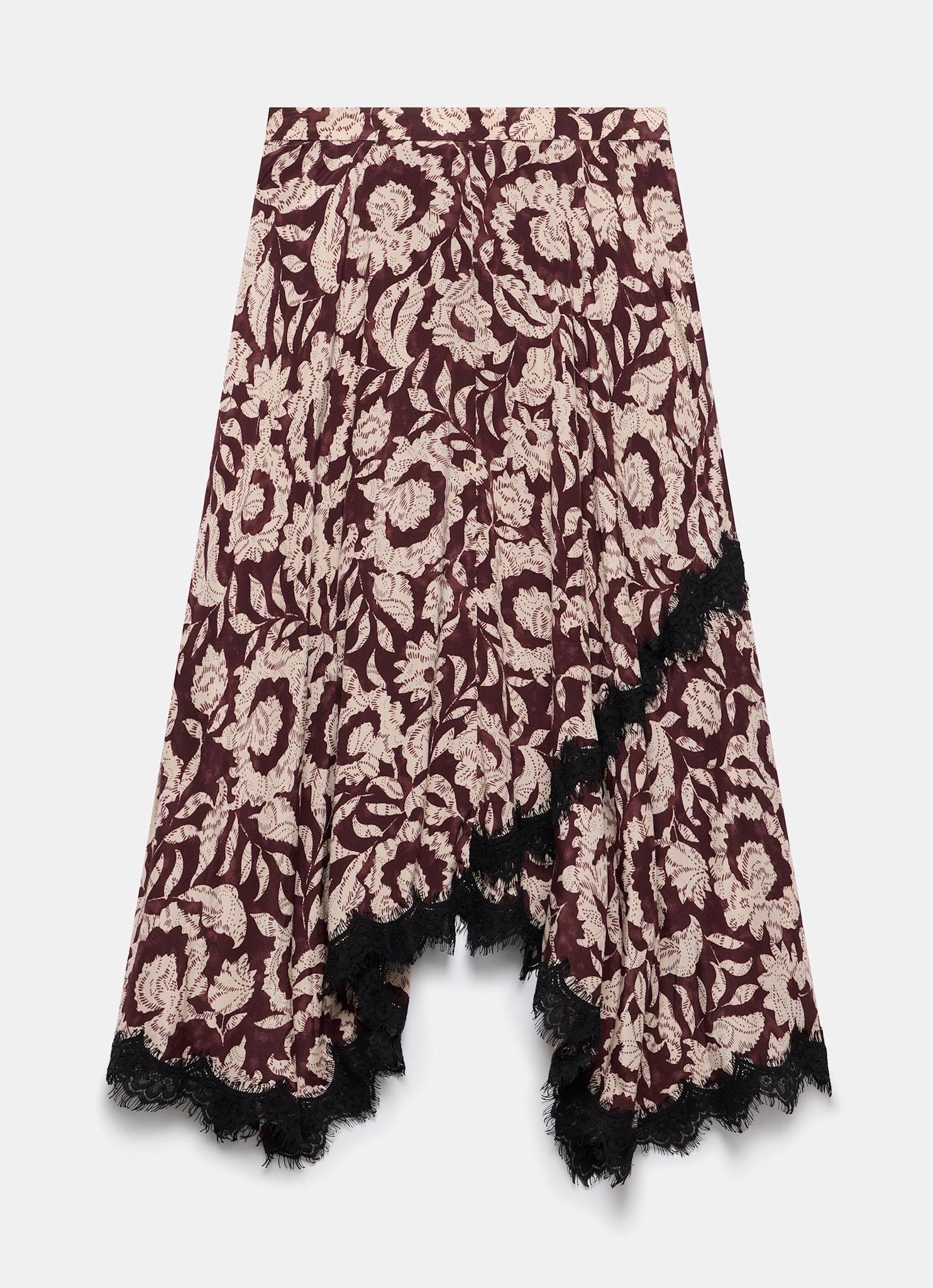 2729-burgundy-floral-print-lace-trim-skirt-8.jpg Burgundy Floral Print Lace Trim Skirt