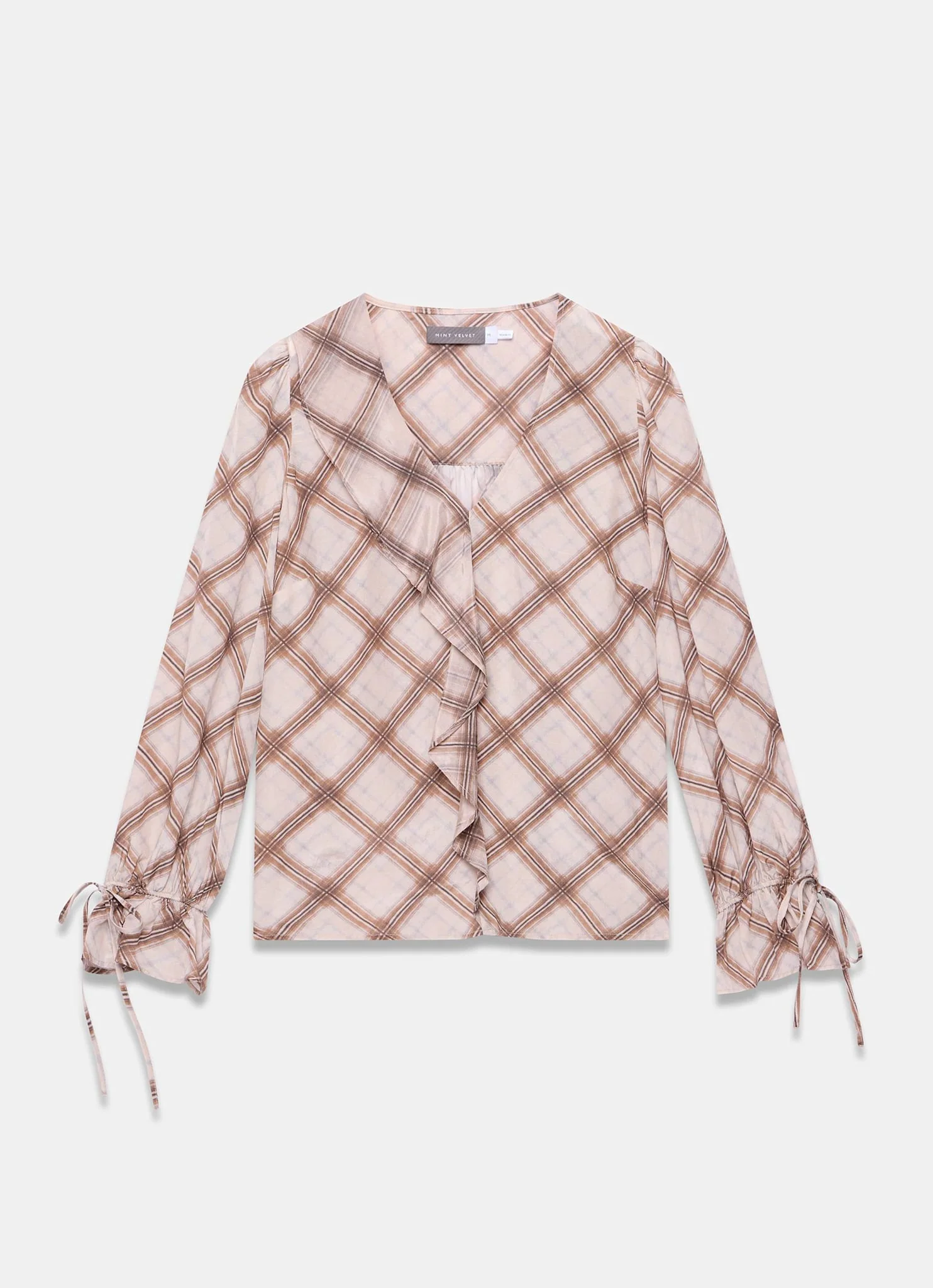 275-neutral-checked-print-ruffle-blouse-7.webp Neutral Checked Print Ruffle Blouse