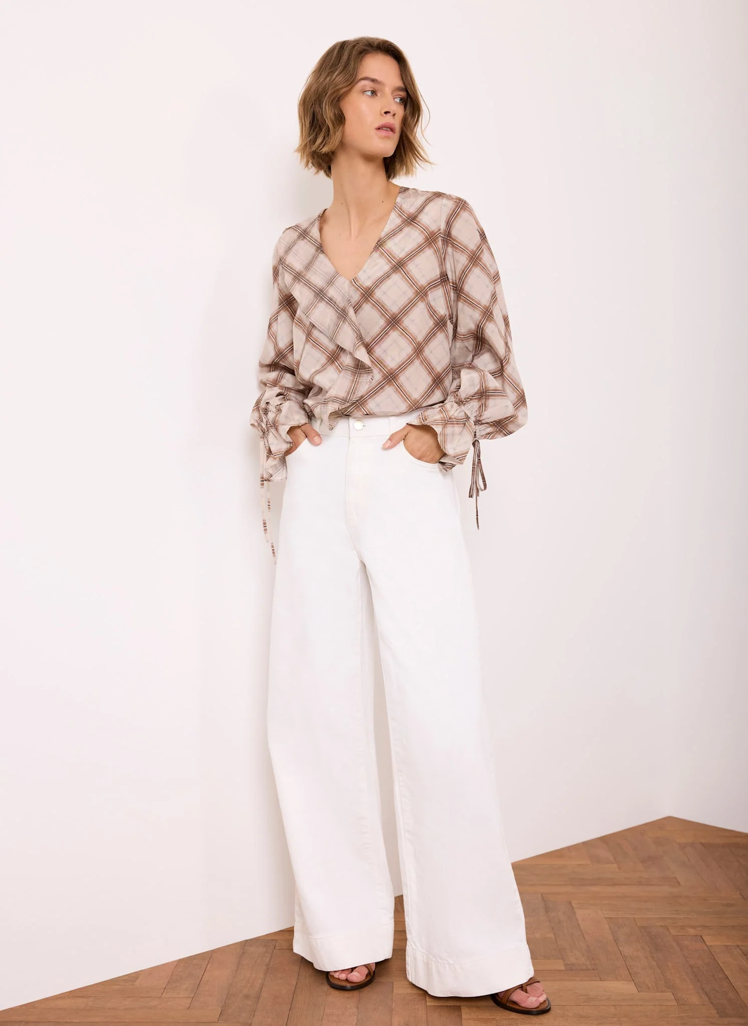 276-xs-xs-variation-4.webp Neutral Checked Print Ruffle Blouse