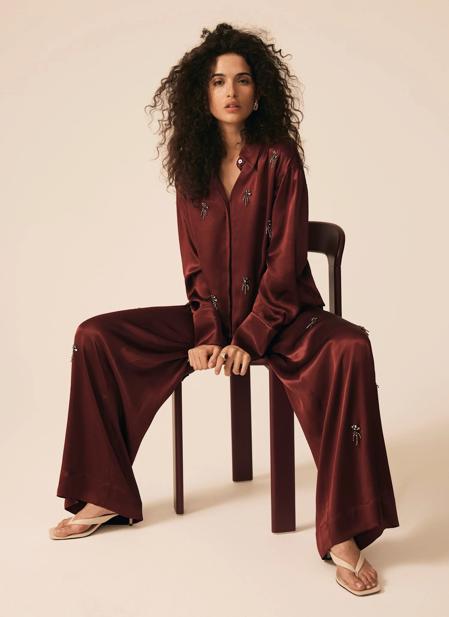 2761-burgundy-satin-embellished-wide-trousers-2.webp Burgundy Satin Embellished Wide Trousers