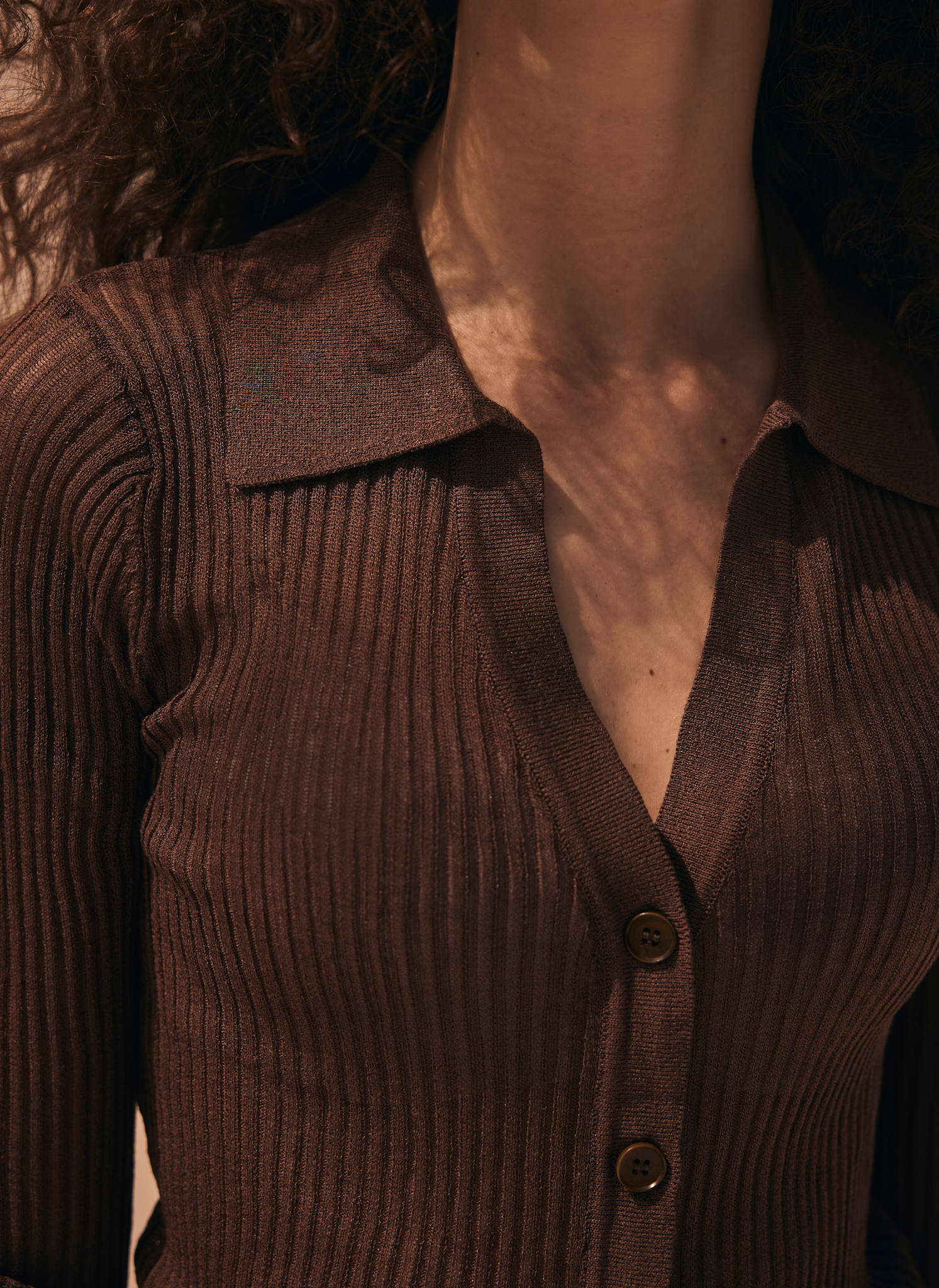 2777-brown-sheer-collar-knit-shirt-3.jpg Brown Sheer Collar Knit Shirt