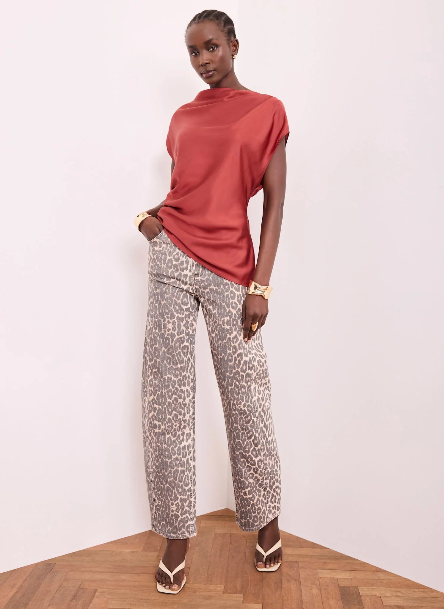 281-red-satin-ruched-asymmetric-top-4.webp Red Satin Ruched Asymmetric Top