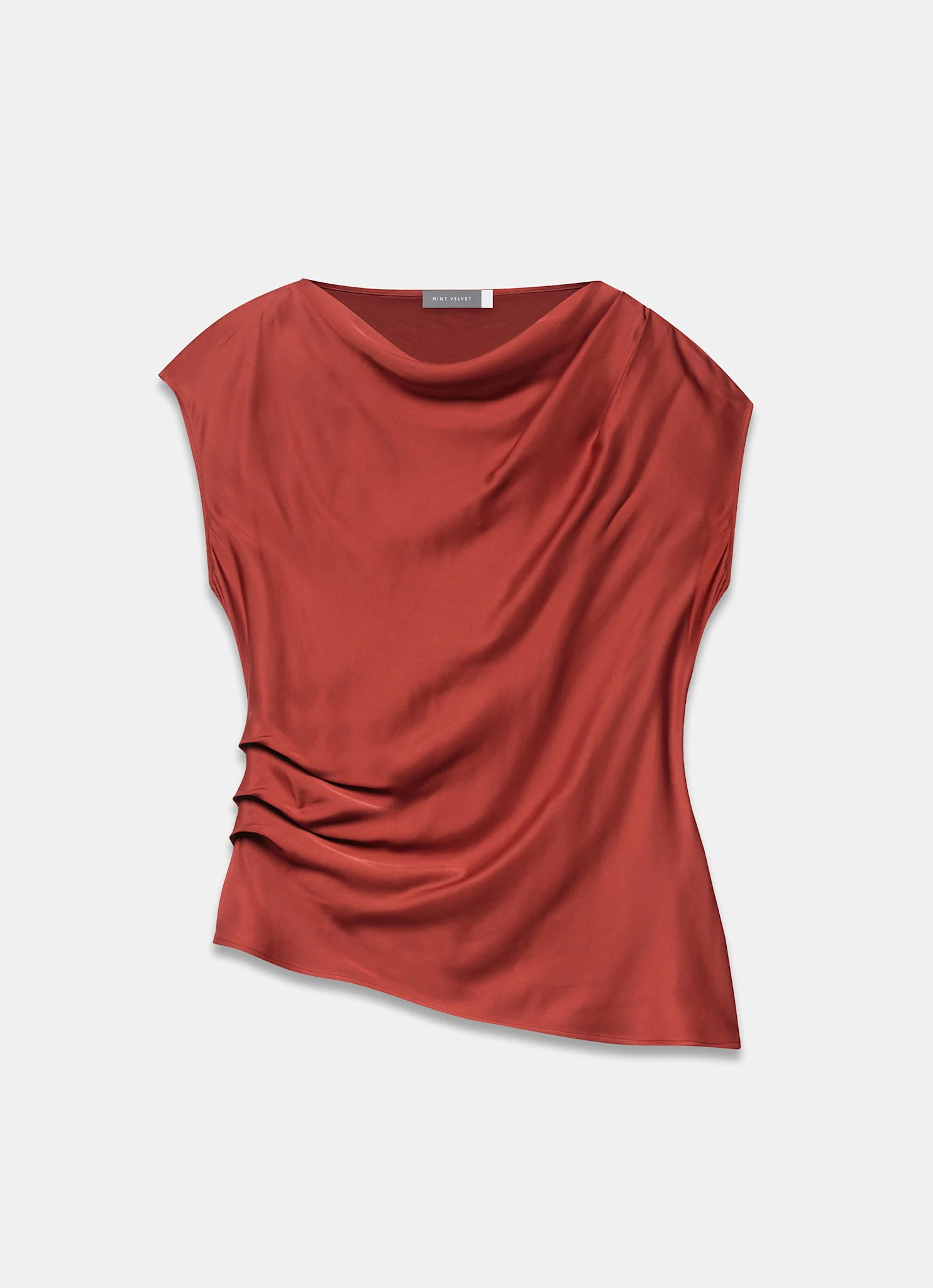 281-red-satin-ruched-asymmetric-top-7.webp Red Satin Ruched Asymmetric Top