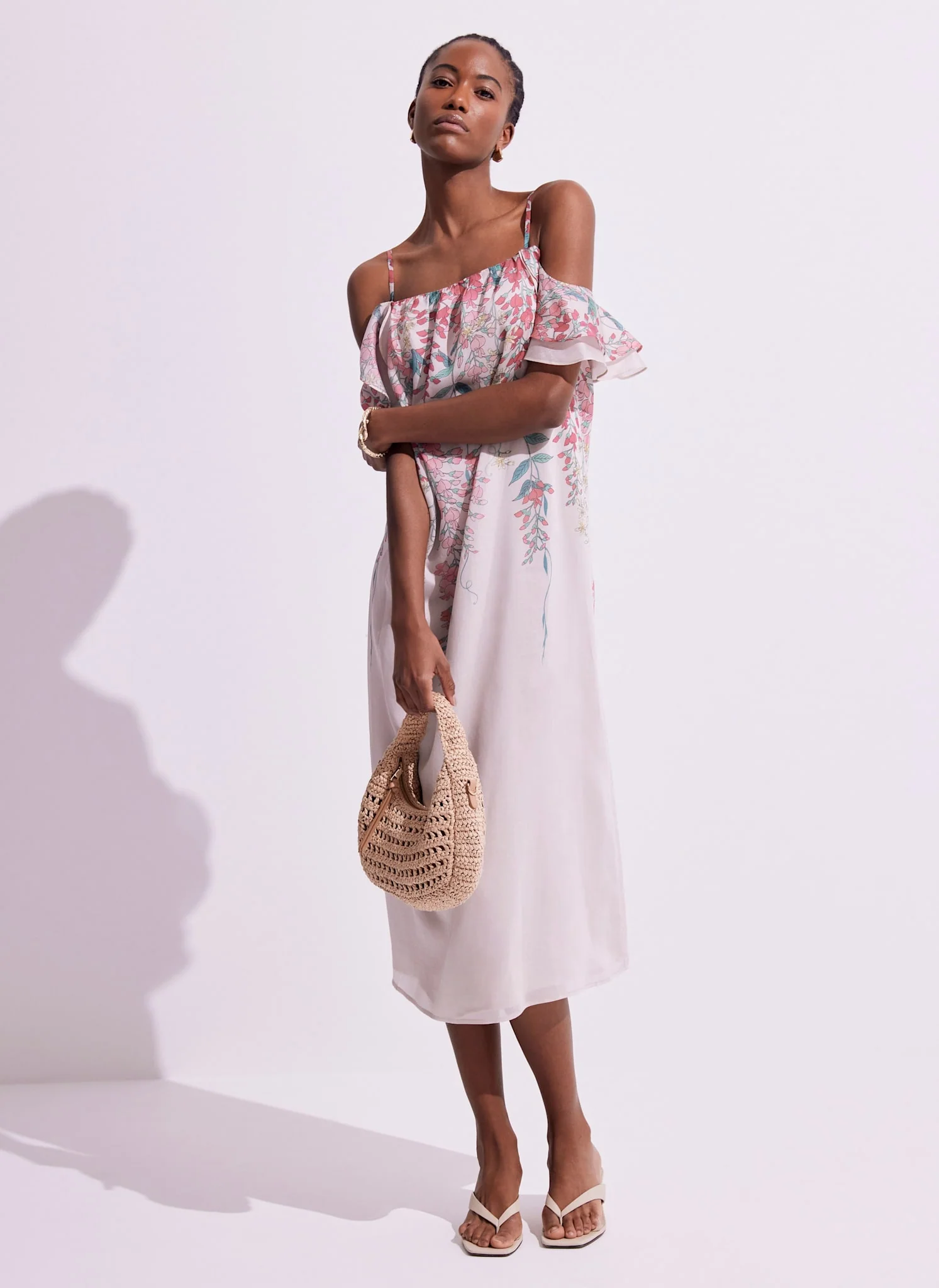 Pink Floral Print Midi Dress