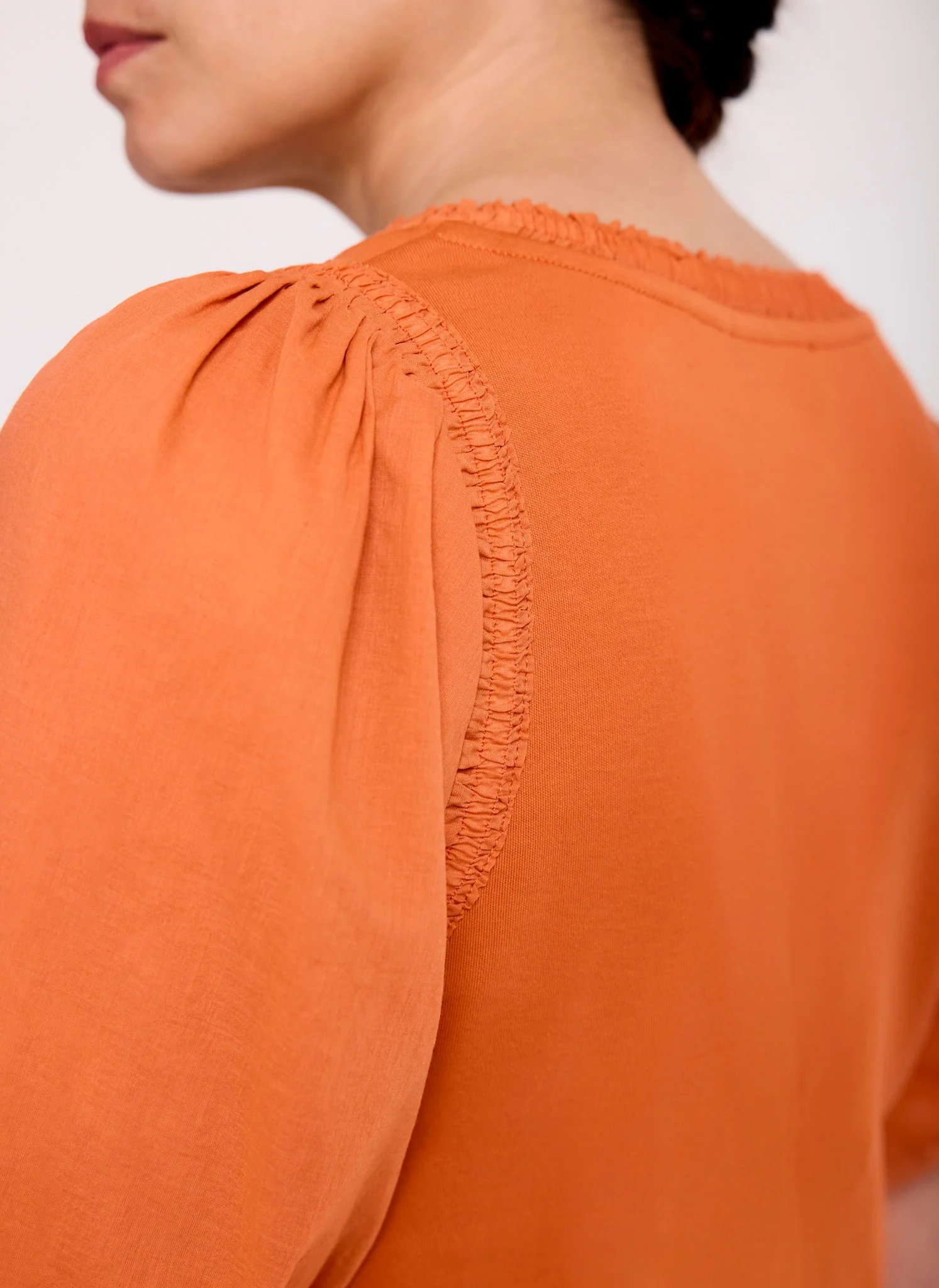 Orange Cotton Puff Sleeve Top