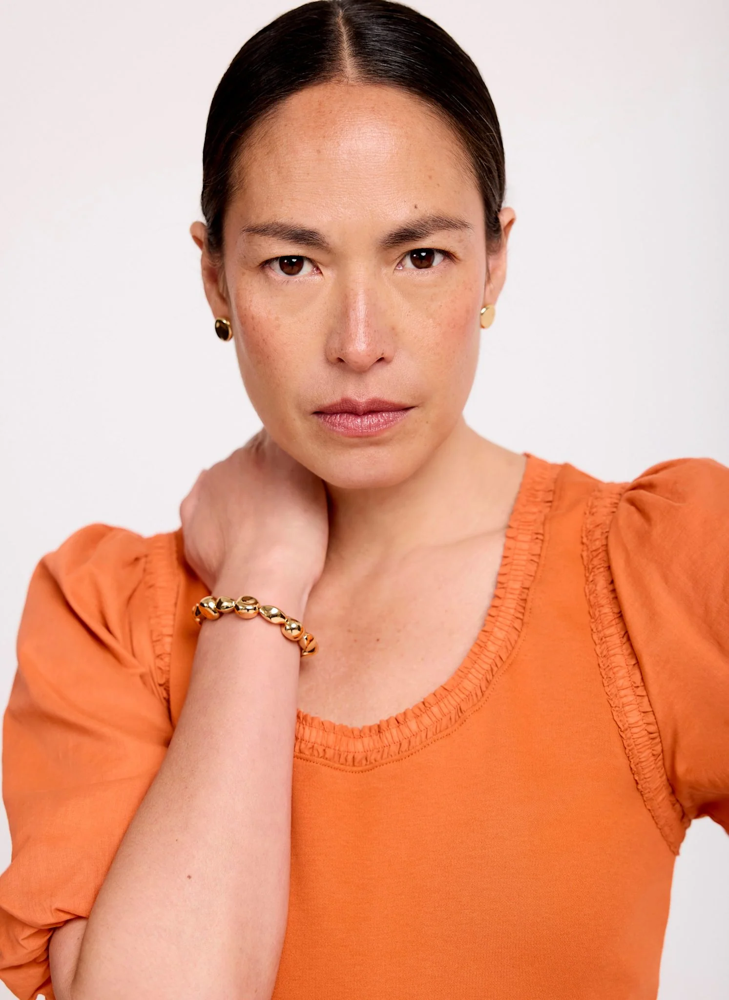 Orange Cotton Puff Sleeve Top