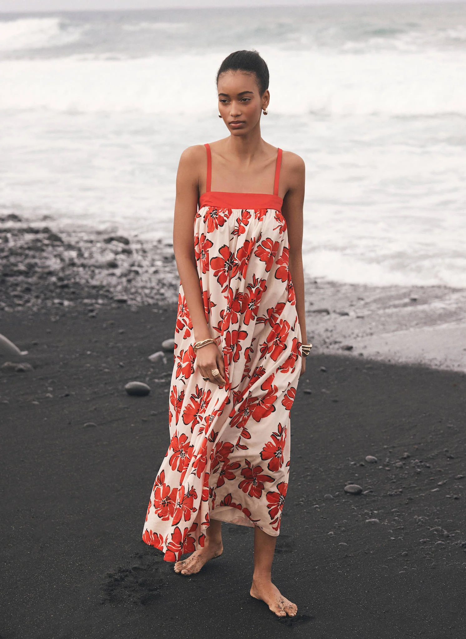 Red Floral Print Maxi Dress