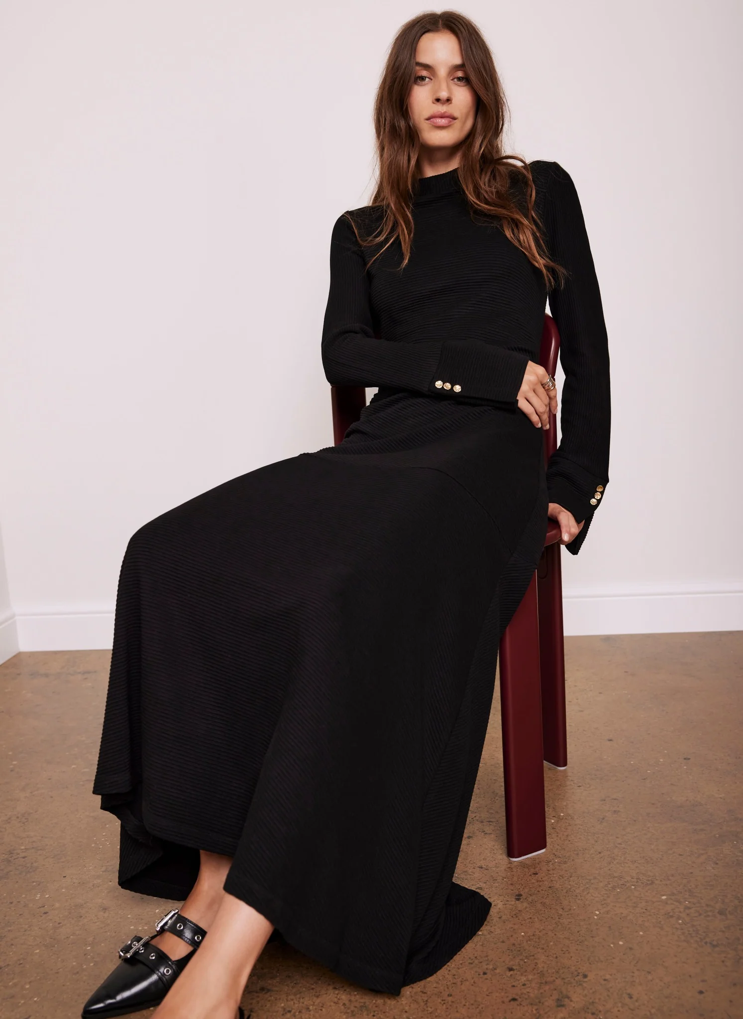 Black Ribbed Jersey Maxi Dress