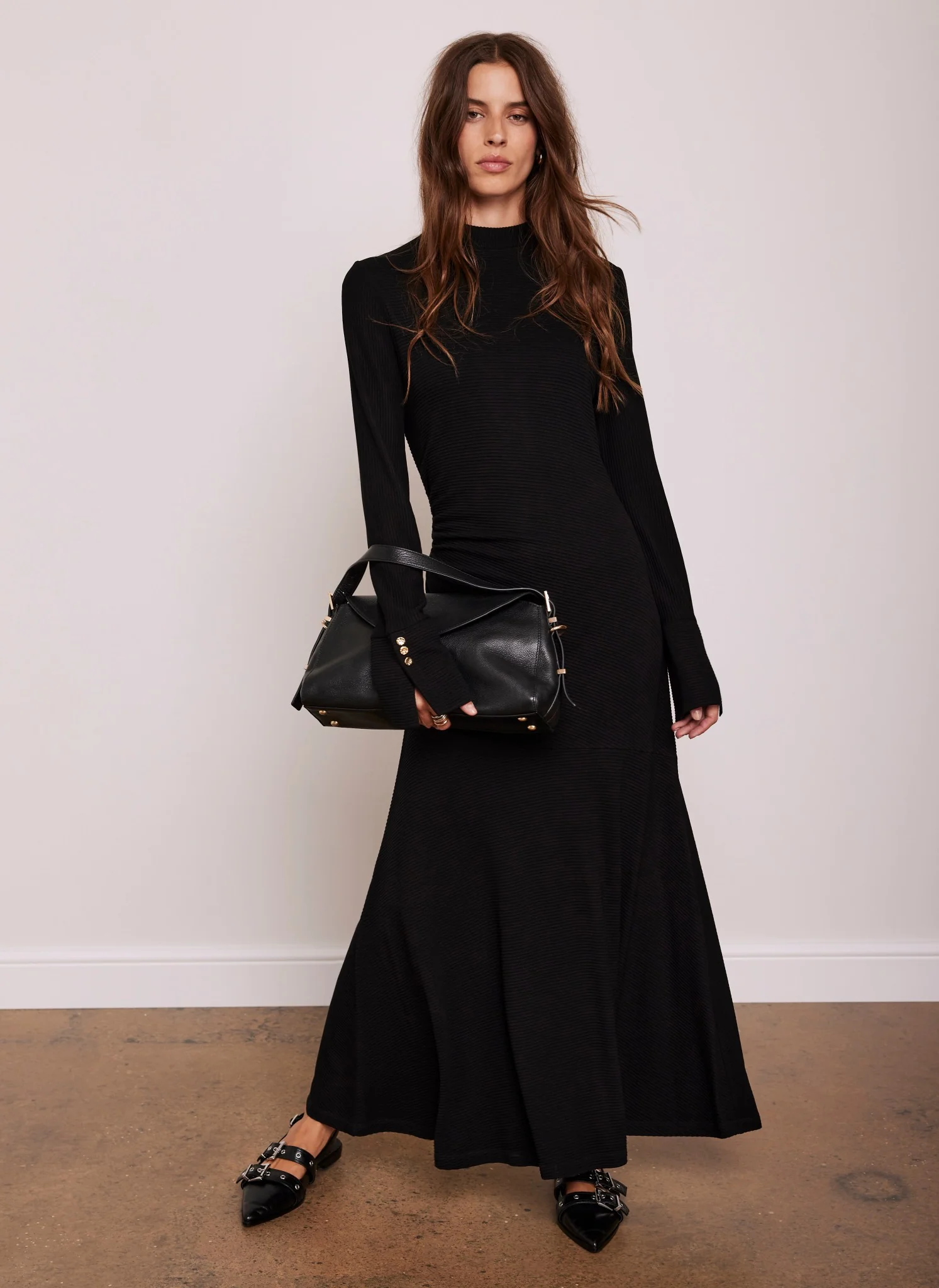 Black Ribbed Jersey Maxi Dress