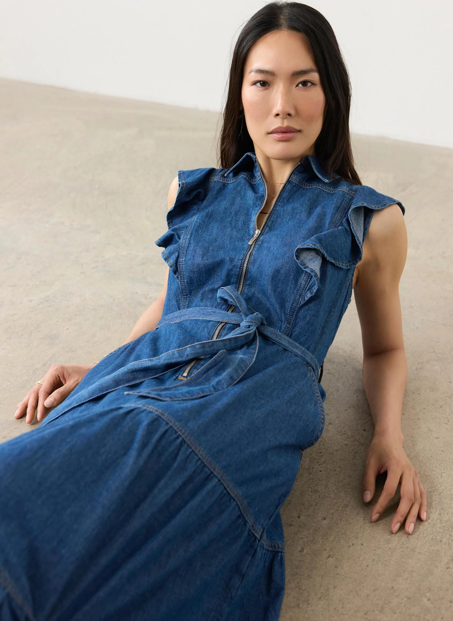 293-indigo-denim-ruffle-maxi-shirt-dress-2.webp Indigo Denim Ruffle Maxi Shirt Dress