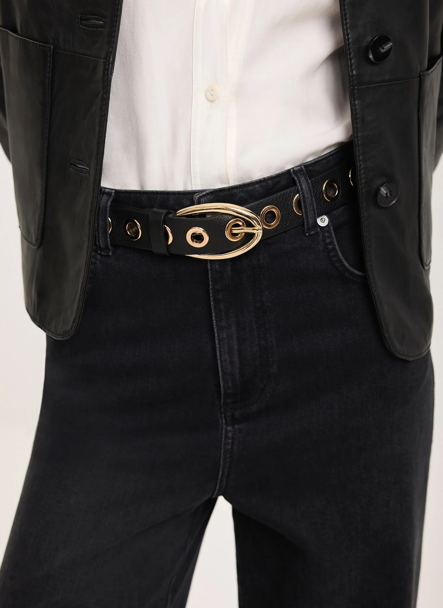 Black Leather Gold Eyelet Belt