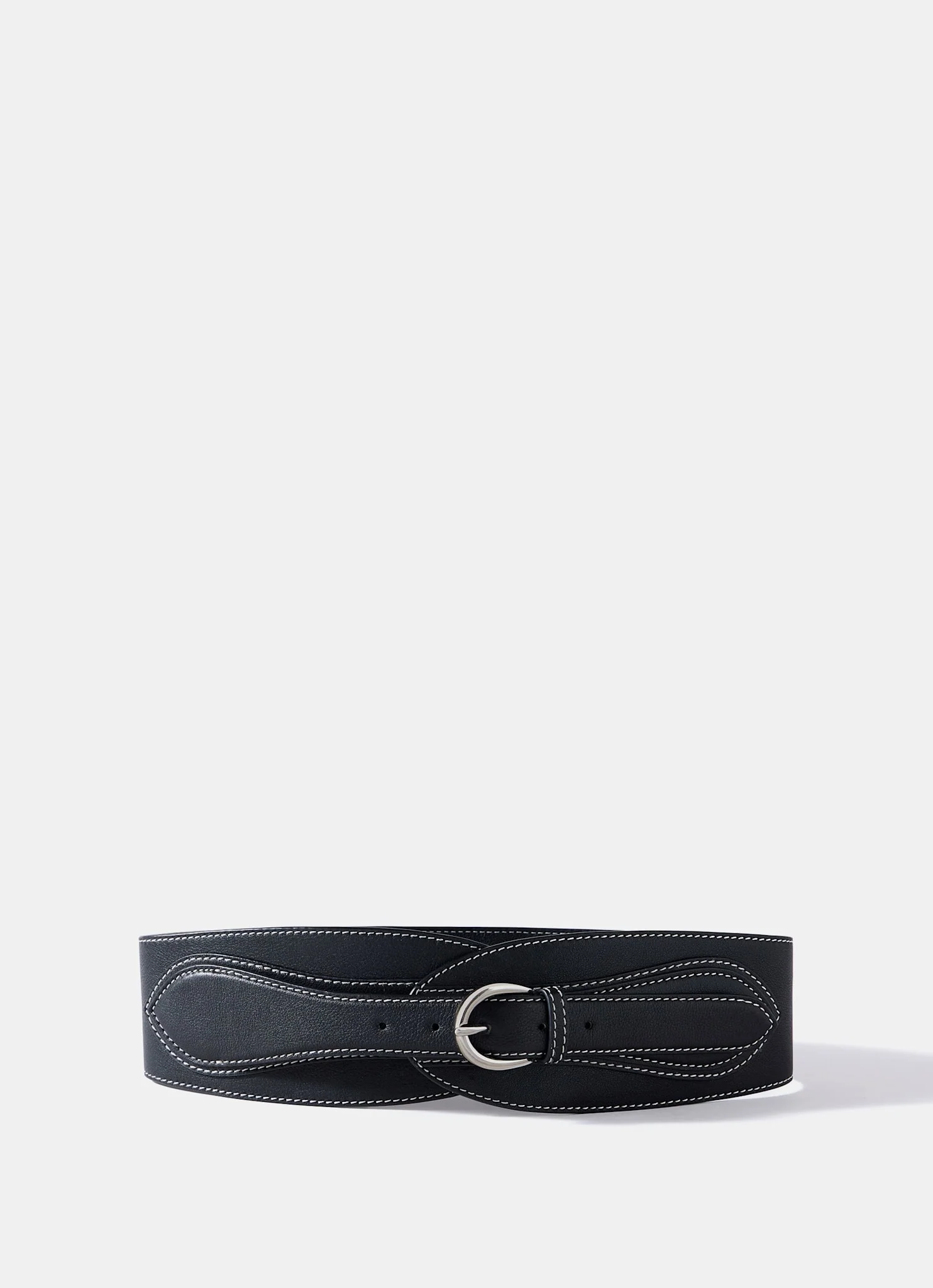 Black Leather Wide Waist Belt