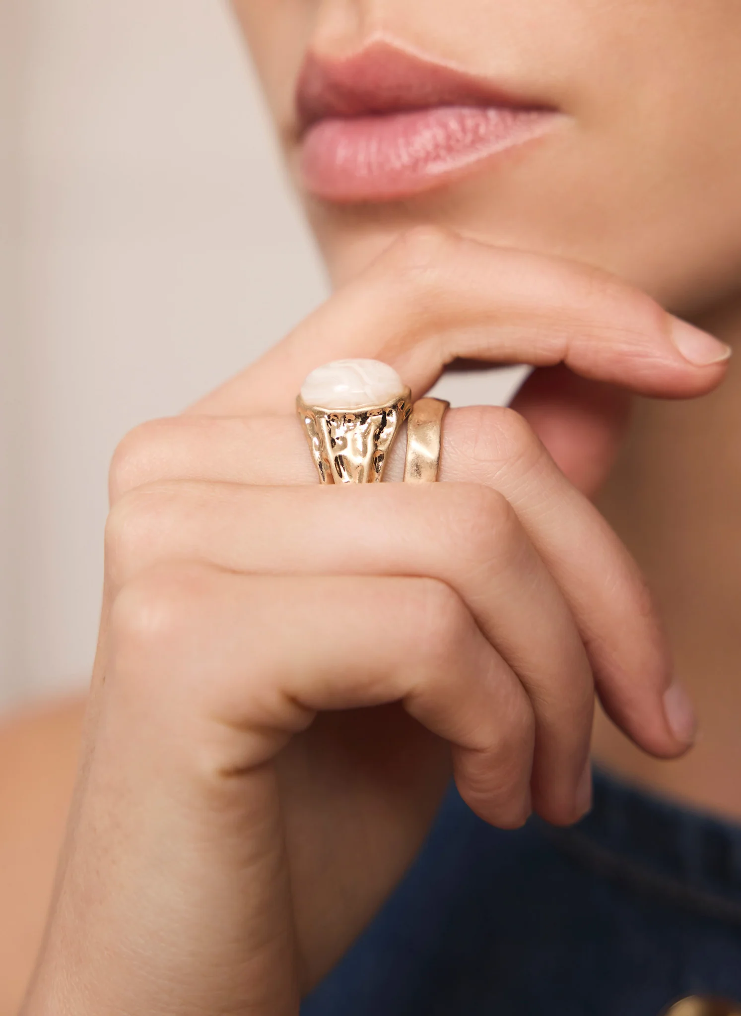 Gold Tone Hammered Ring Set