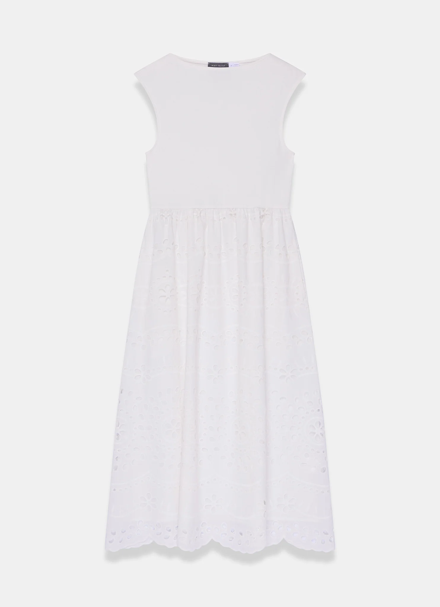 White Jersey Broderie Midi Dress