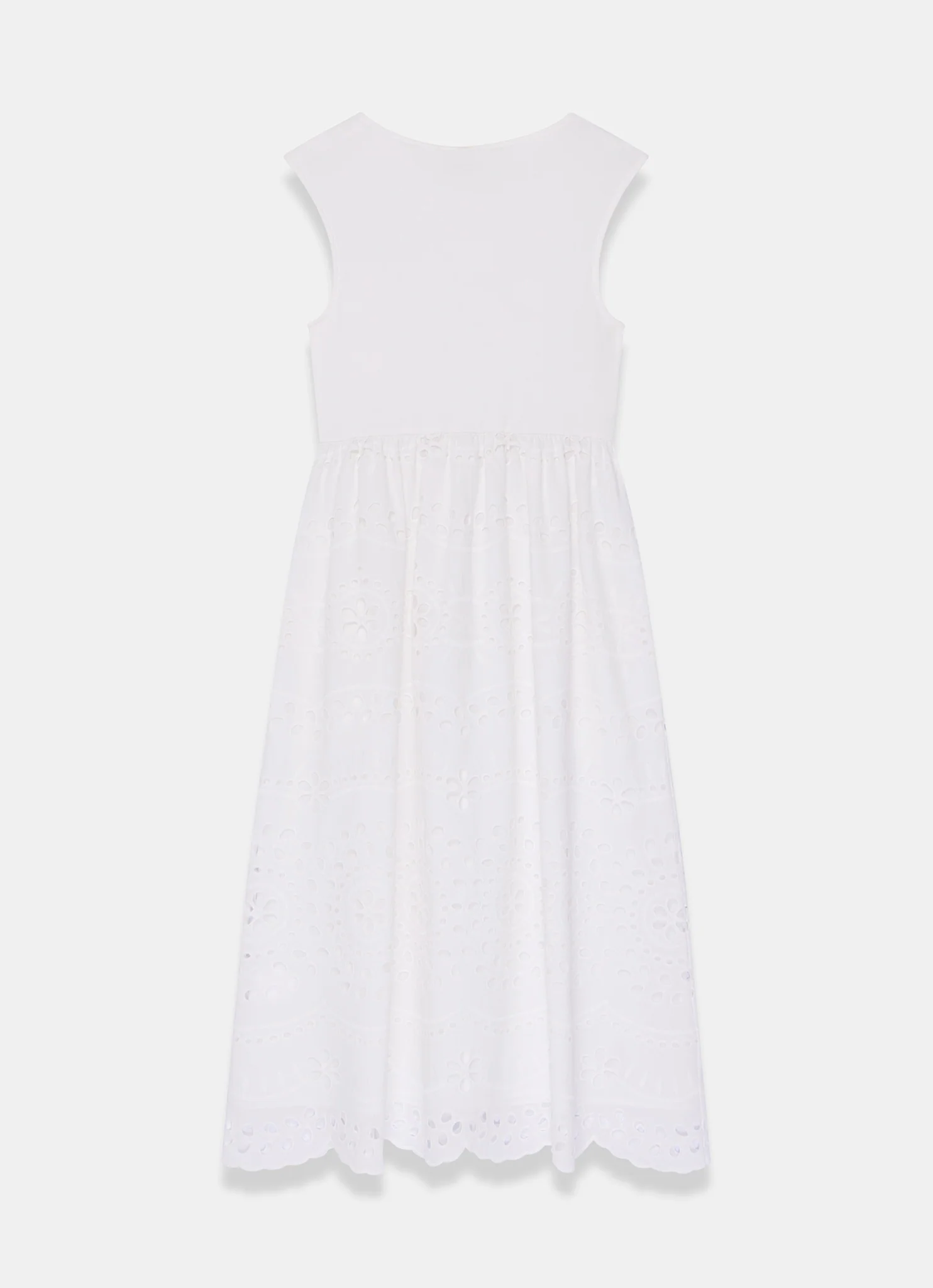White Jersey Broderie Midi Dress