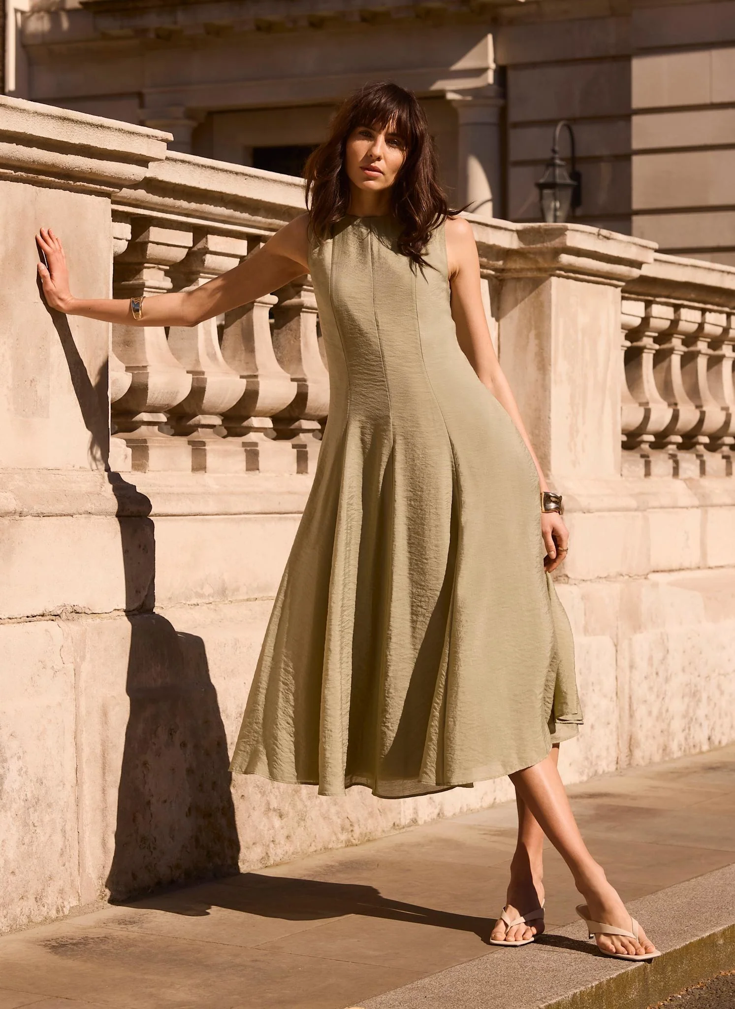 Khaki Sleeveless Midi Dress