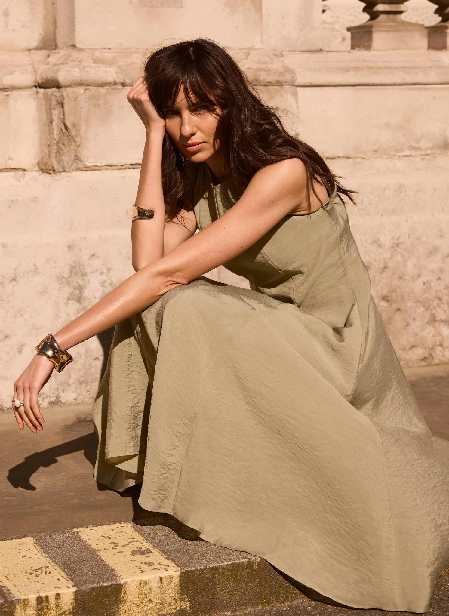 Khaki Sleeveless Midi Dress