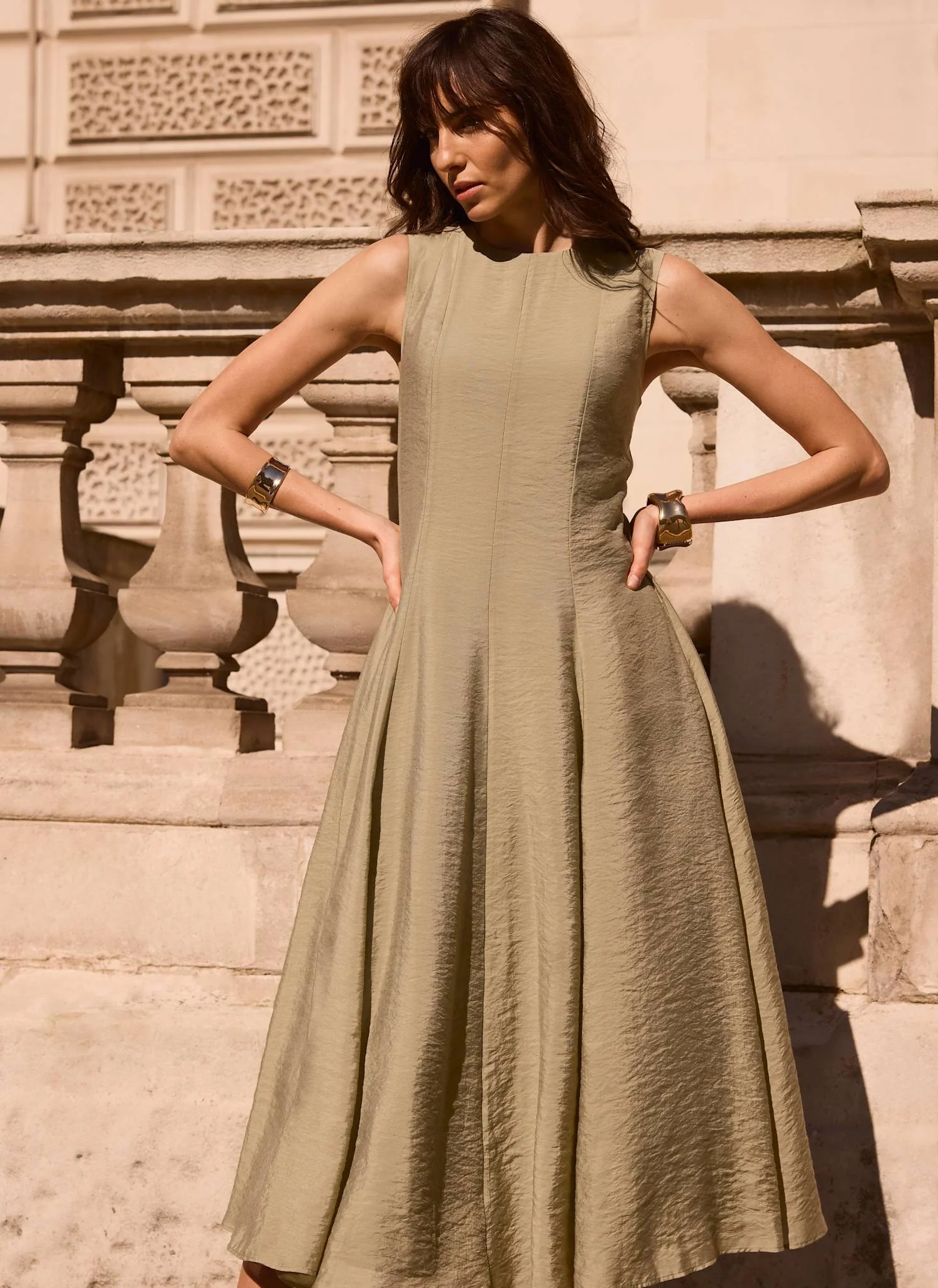 Khaki Sleeveless Midi Dress
