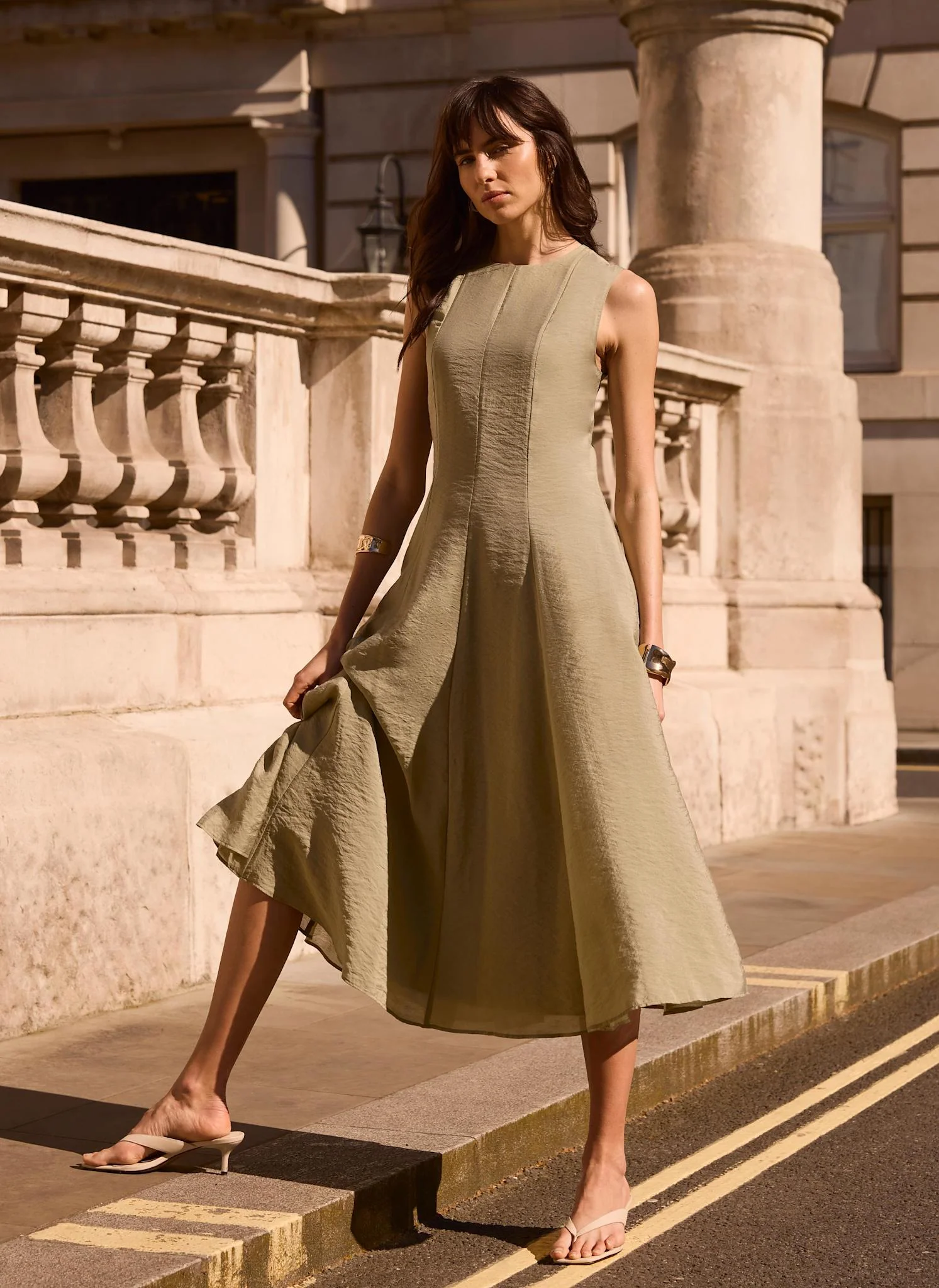 Khaki Sleeveless Midi Dress