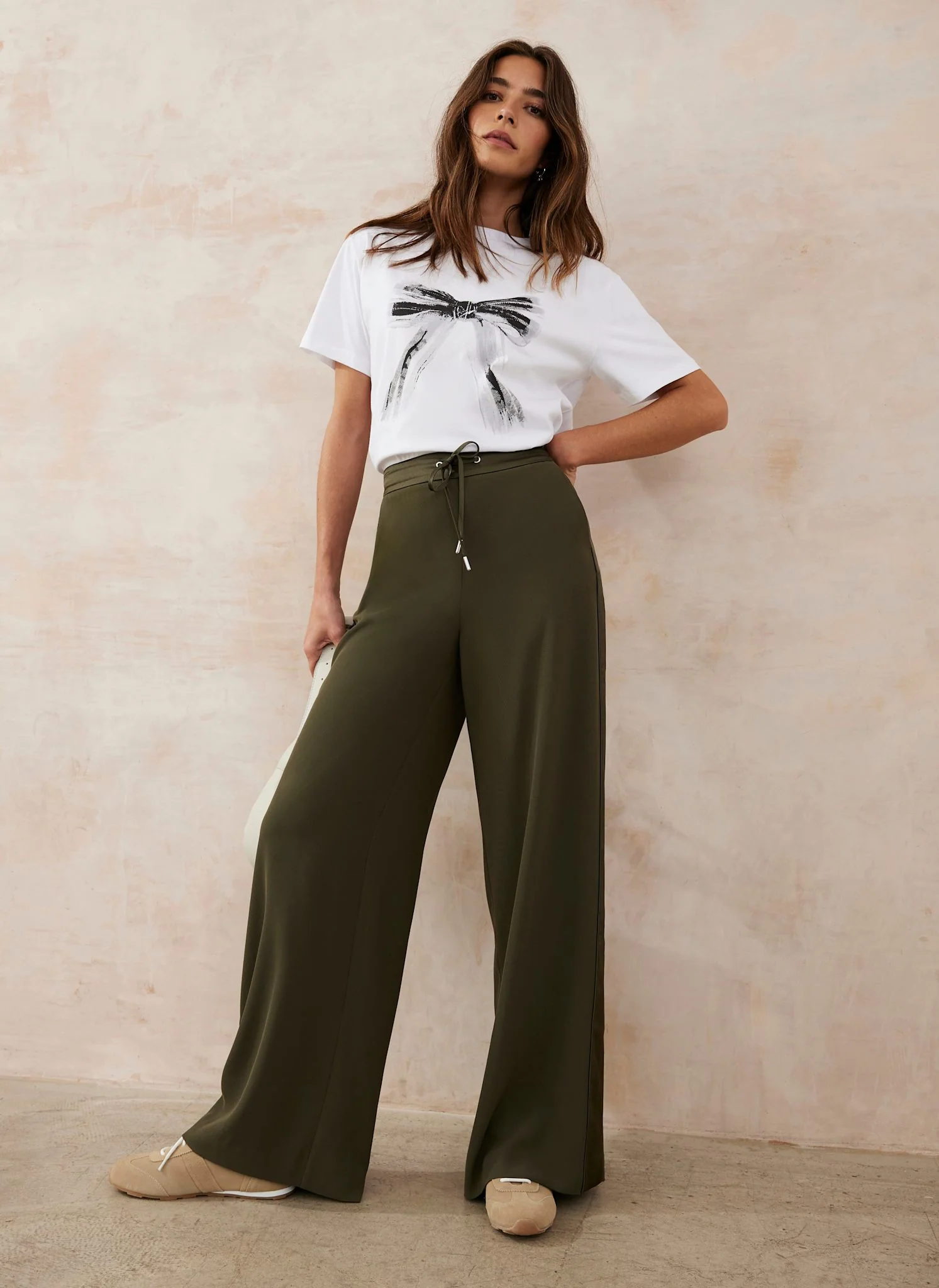 Khaki Side Stripe Wide Trousers