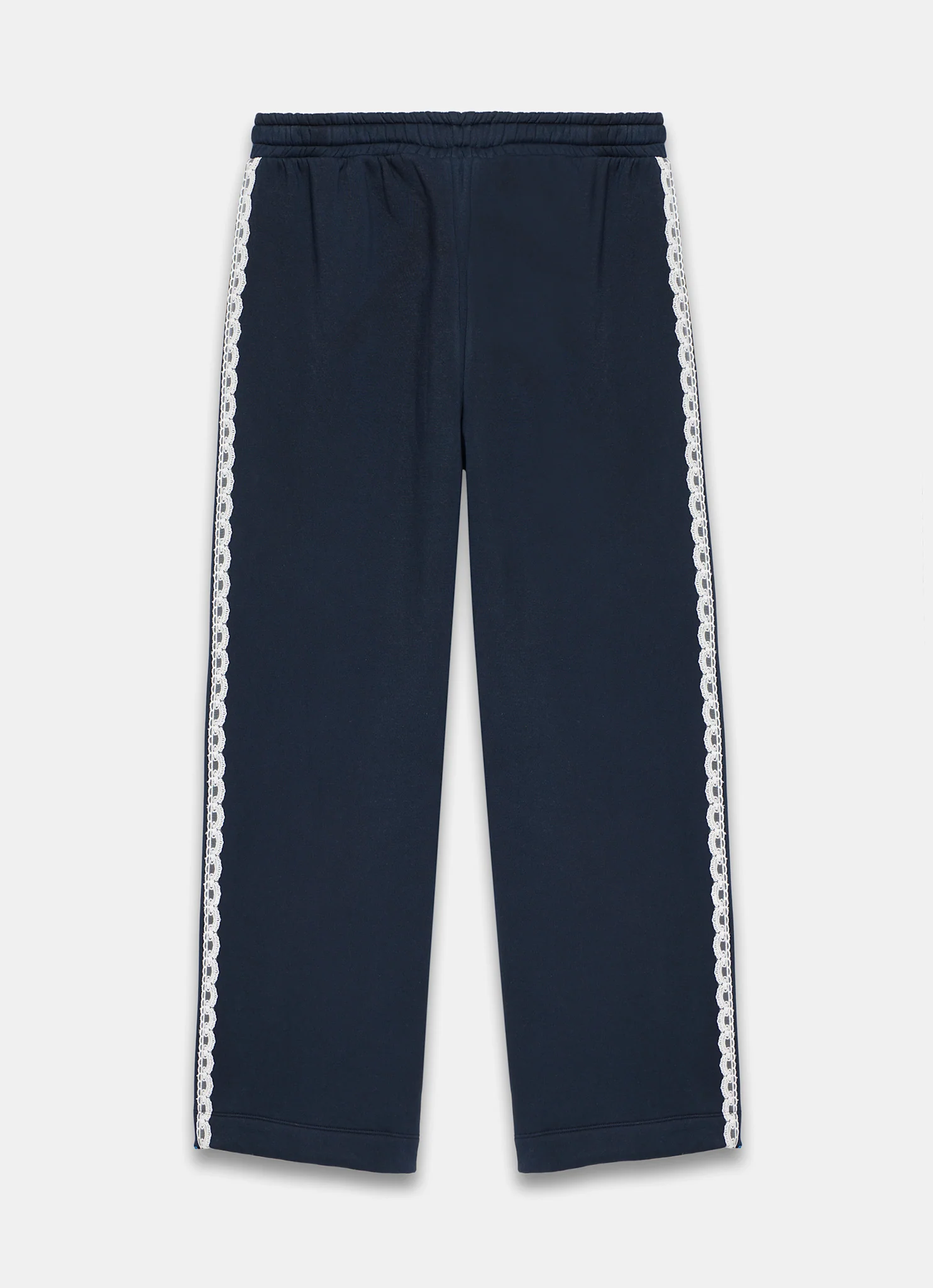 Navy Jersey Crochet Trim Wide Joggers