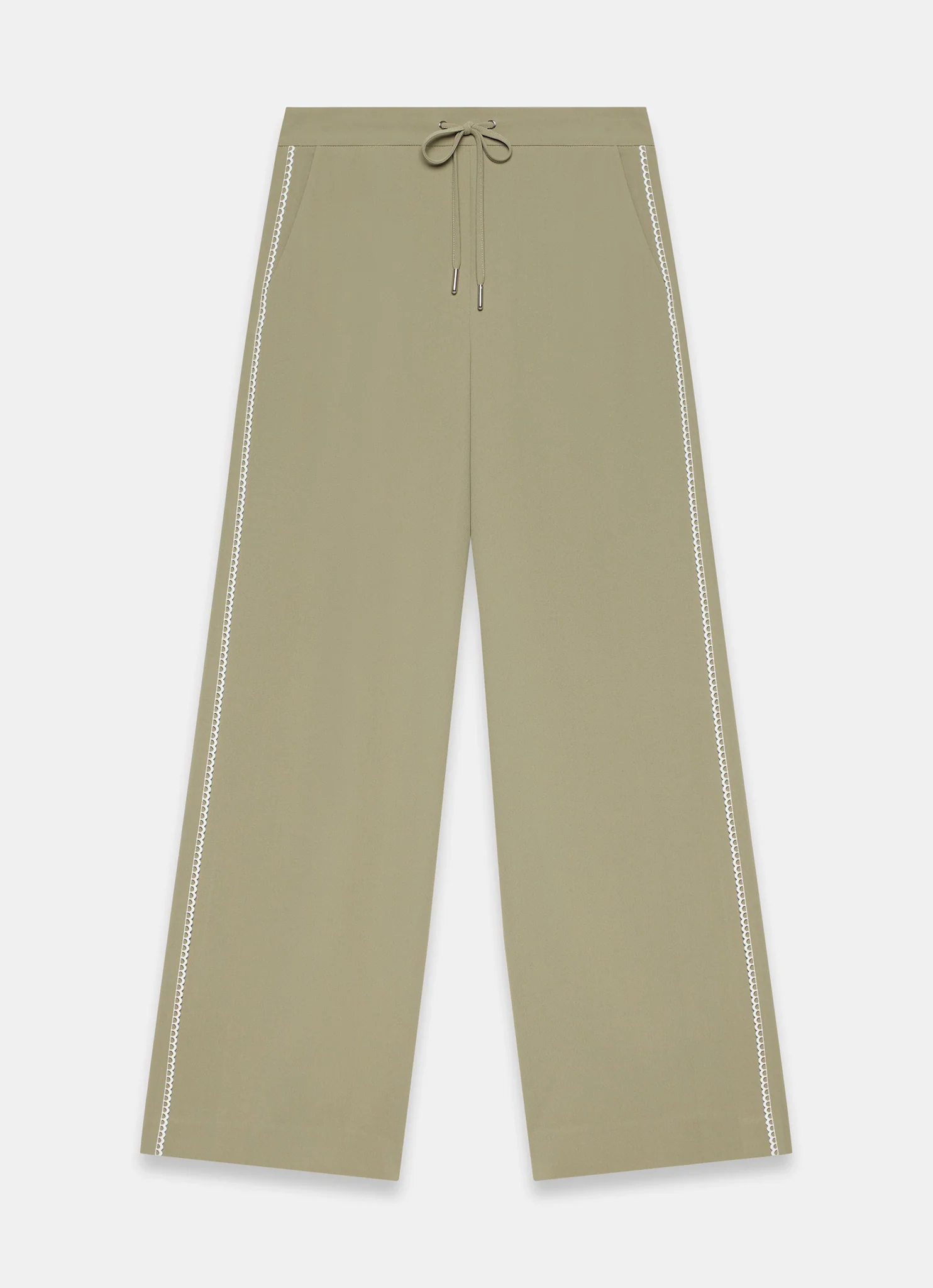 Khaki Scallop Side Stripe Wide Trousers