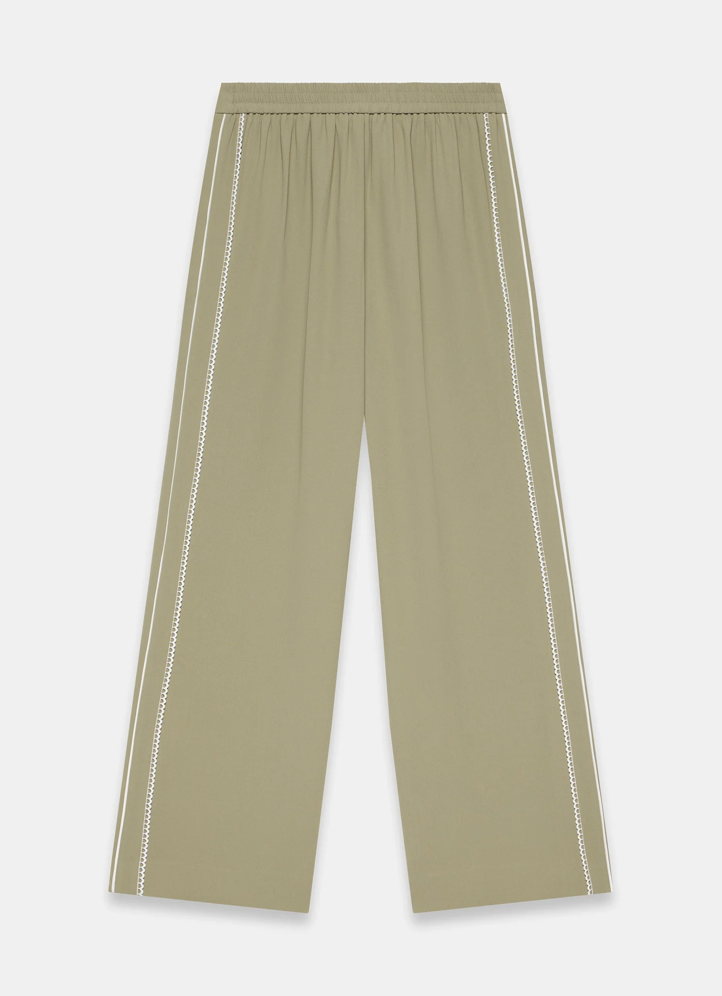 Khaki Scallop Side Stripe Wide Trousers