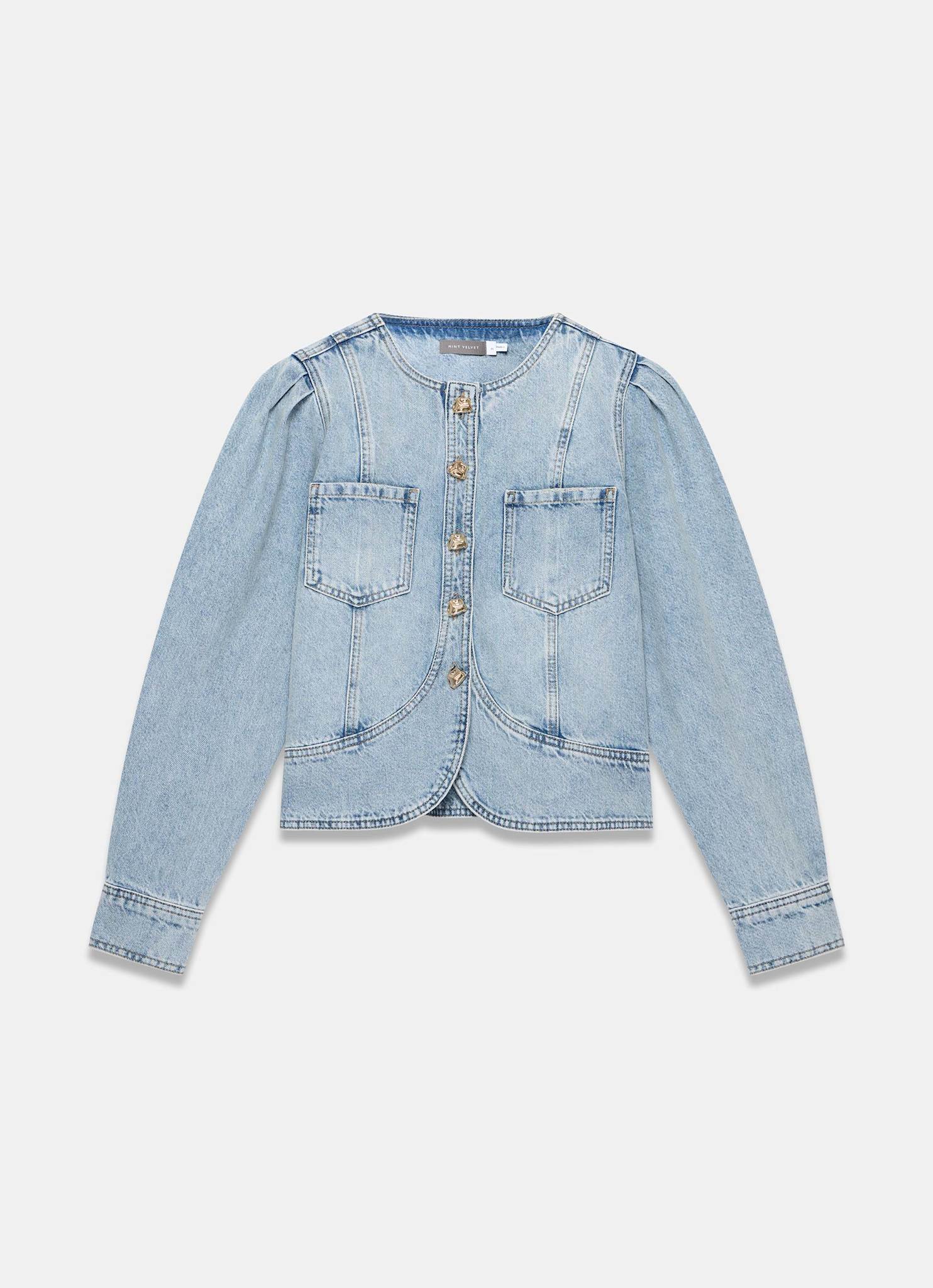 3291-light-indigo-collarless-denim-jacket-7.jpg Light Indigo Collarless Denim Jacket