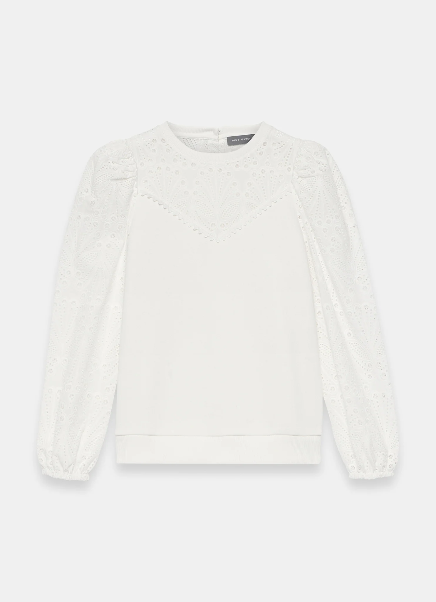 White Cotton Blend Broderie Sweatshirt