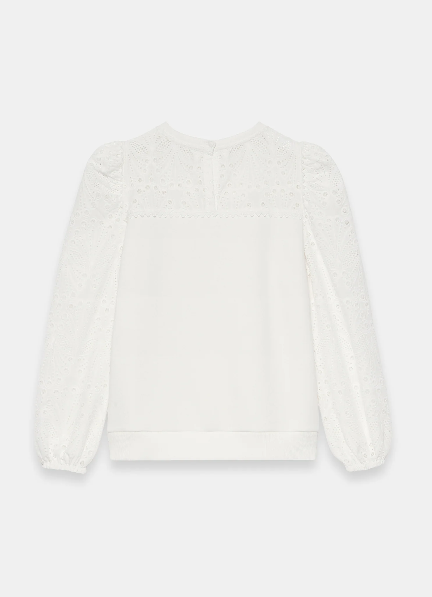 White Cotton Blend Broderie Sweatshirt