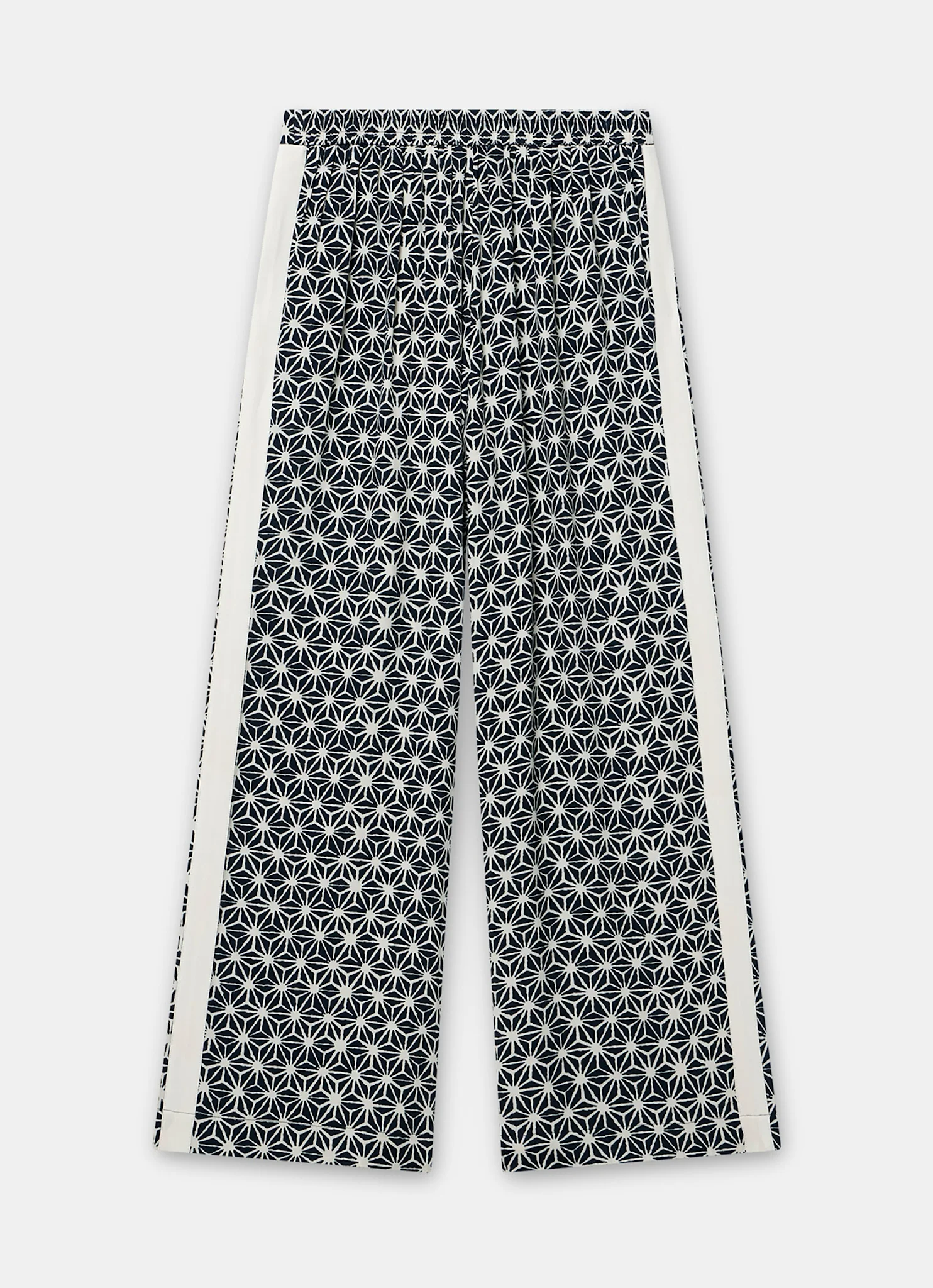 Navy Geometric Print Wide Trousers