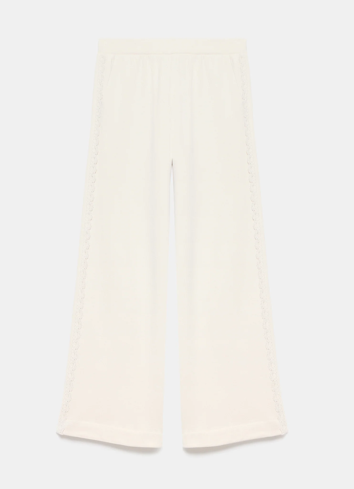 Cream Cotton Blend Lace Trim Joggers