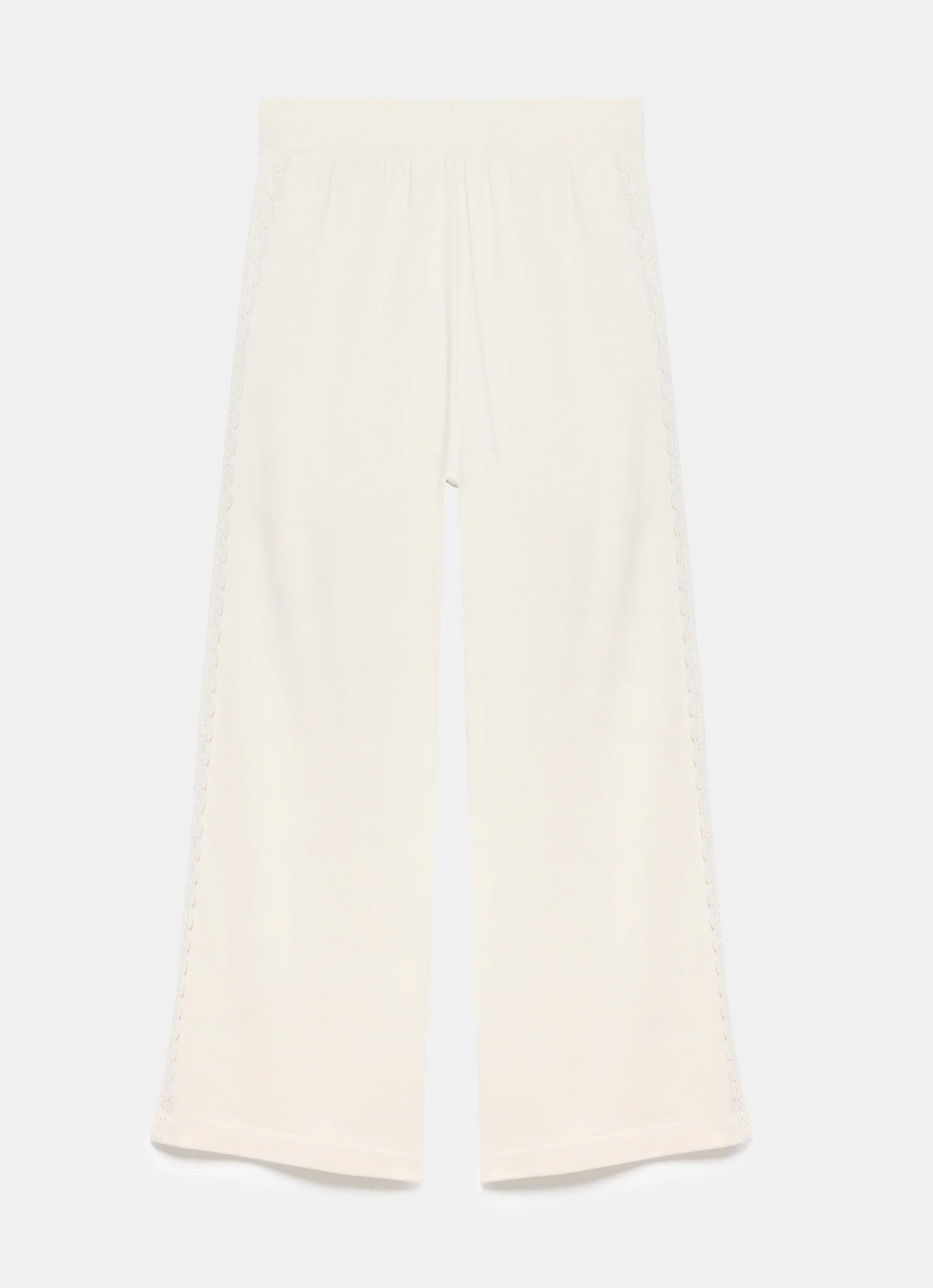 Cream Cotton Blend Lace Trim Joggers