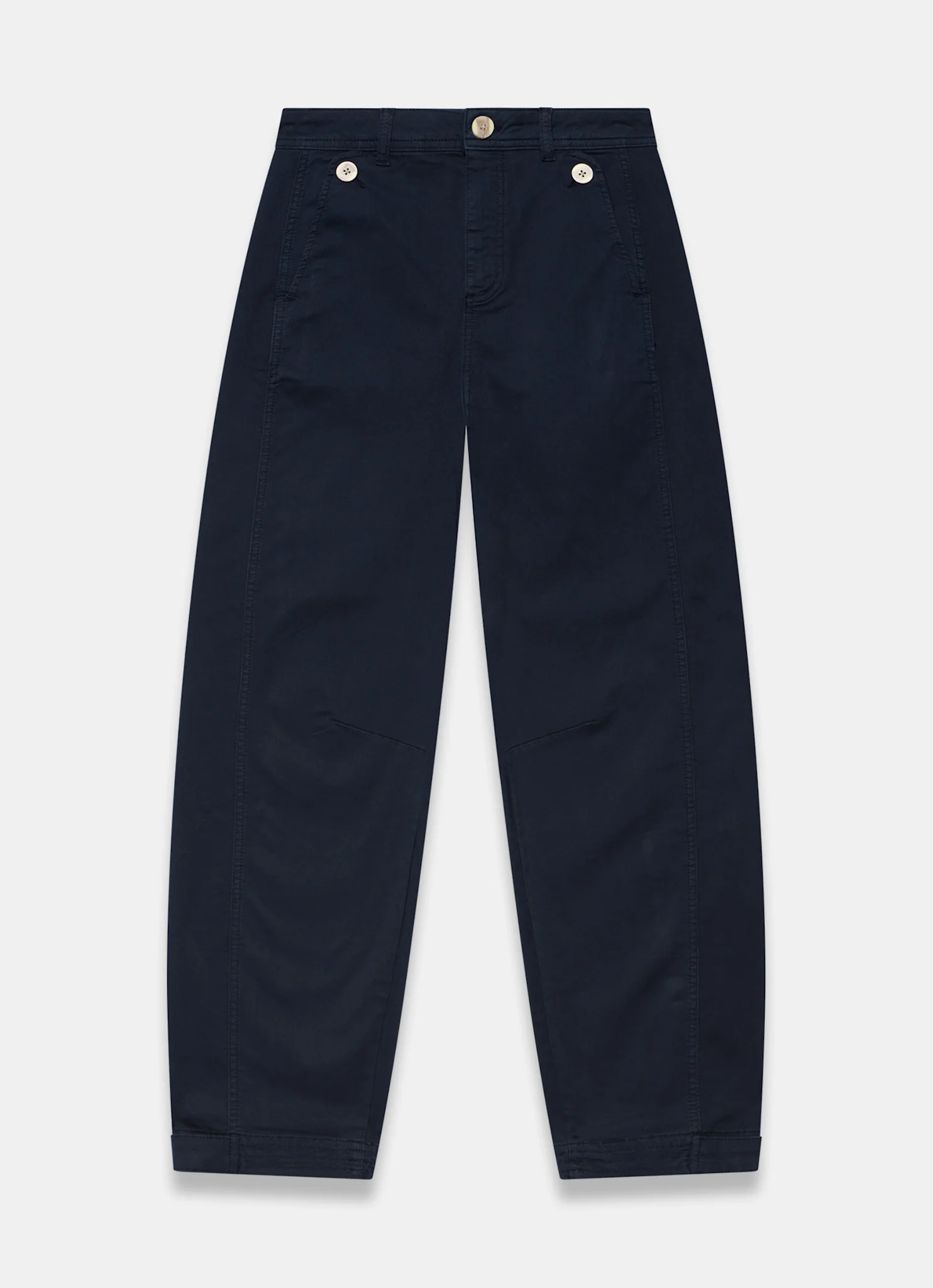 Navy Washed Barrel Leg Chino Trousers