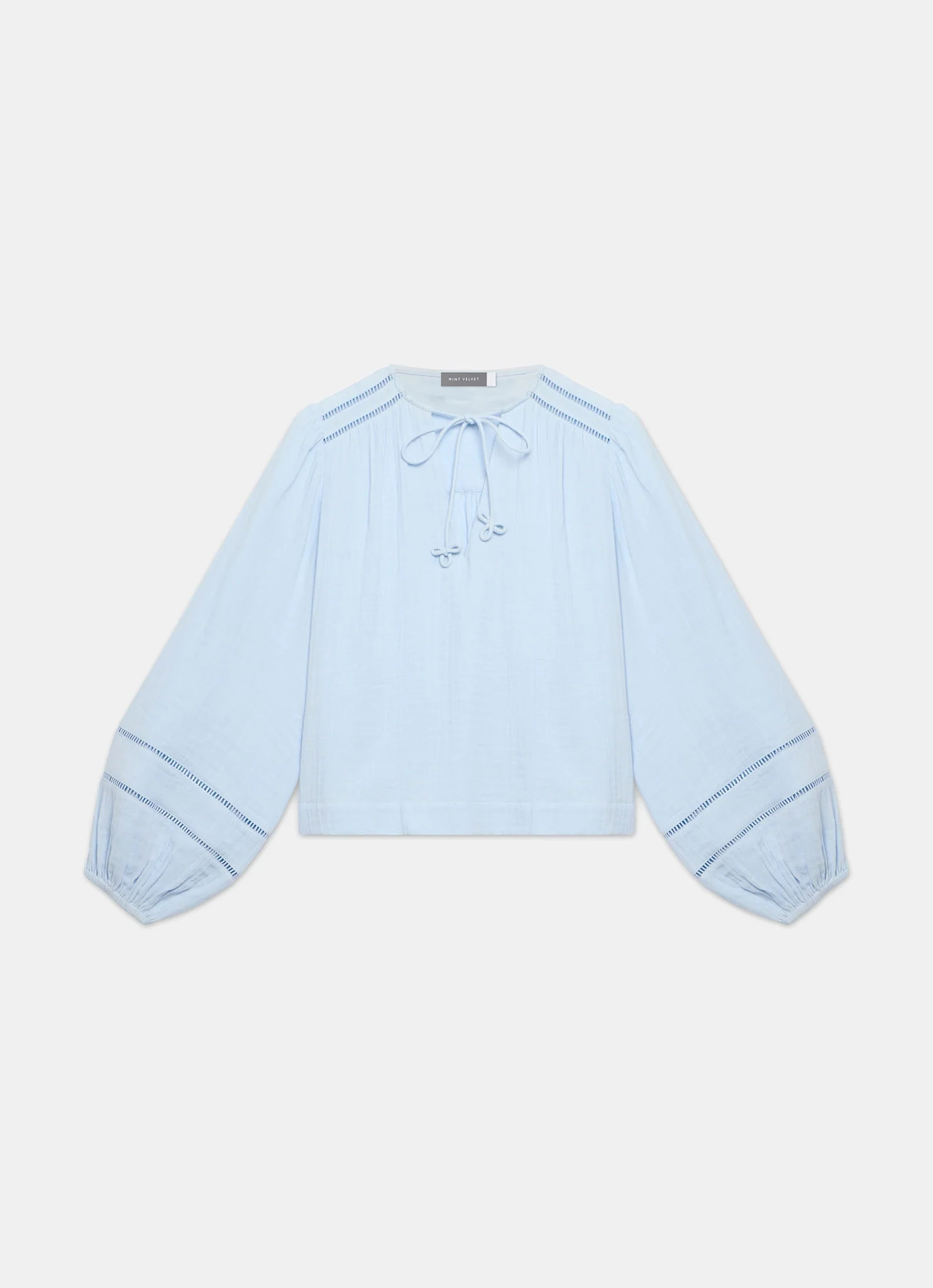 Blue Cotton Cheesecloth Open Stitch Blouse