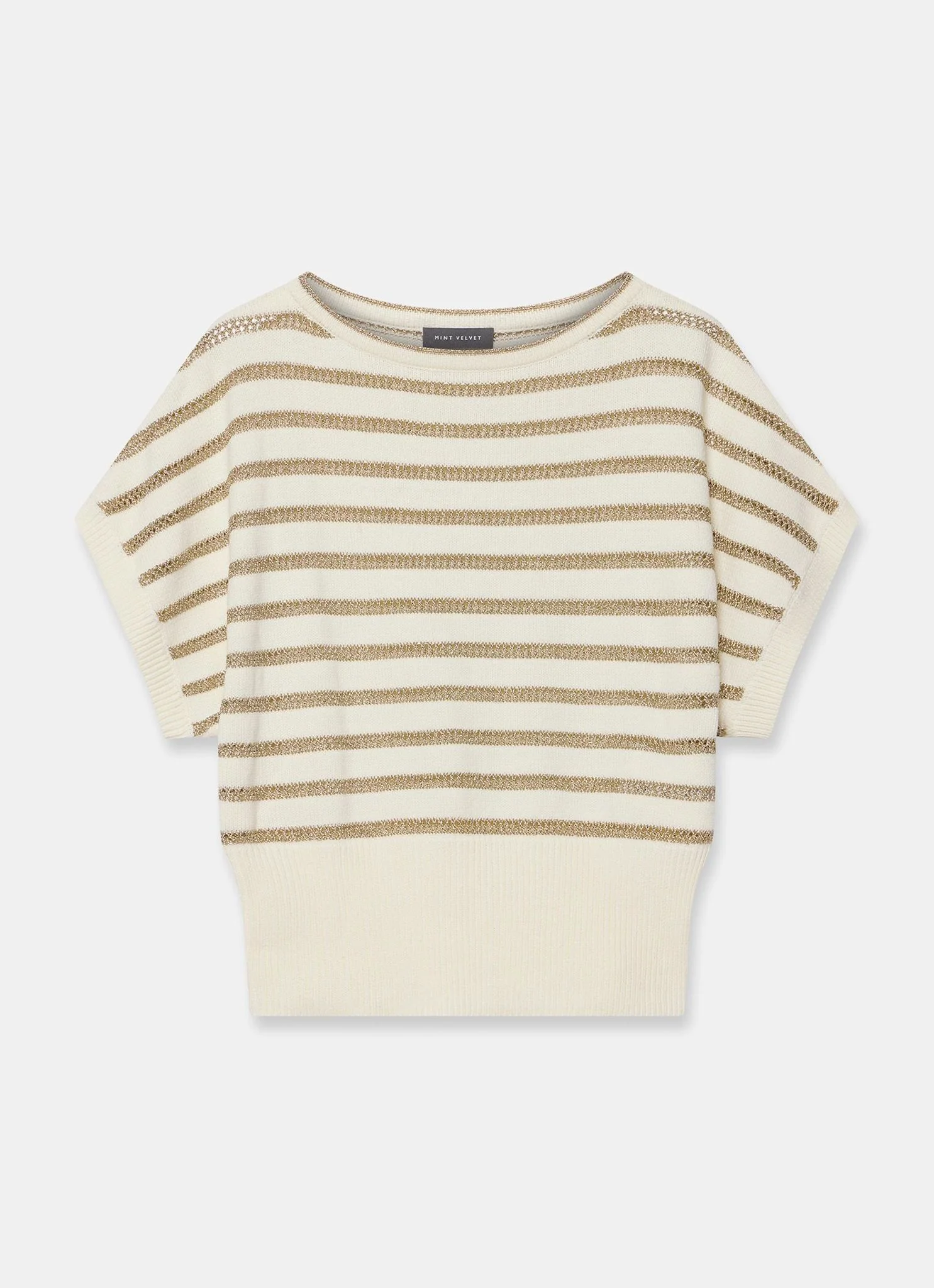 Cream Cotton Blend Metallic Stripe Top