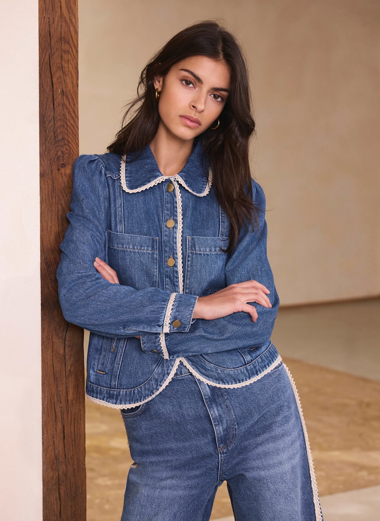 3633-mid-indigo-crochet-trim-denim-jacket-1.jpg Mid Indigo Crochet Trim Denim Jacket
