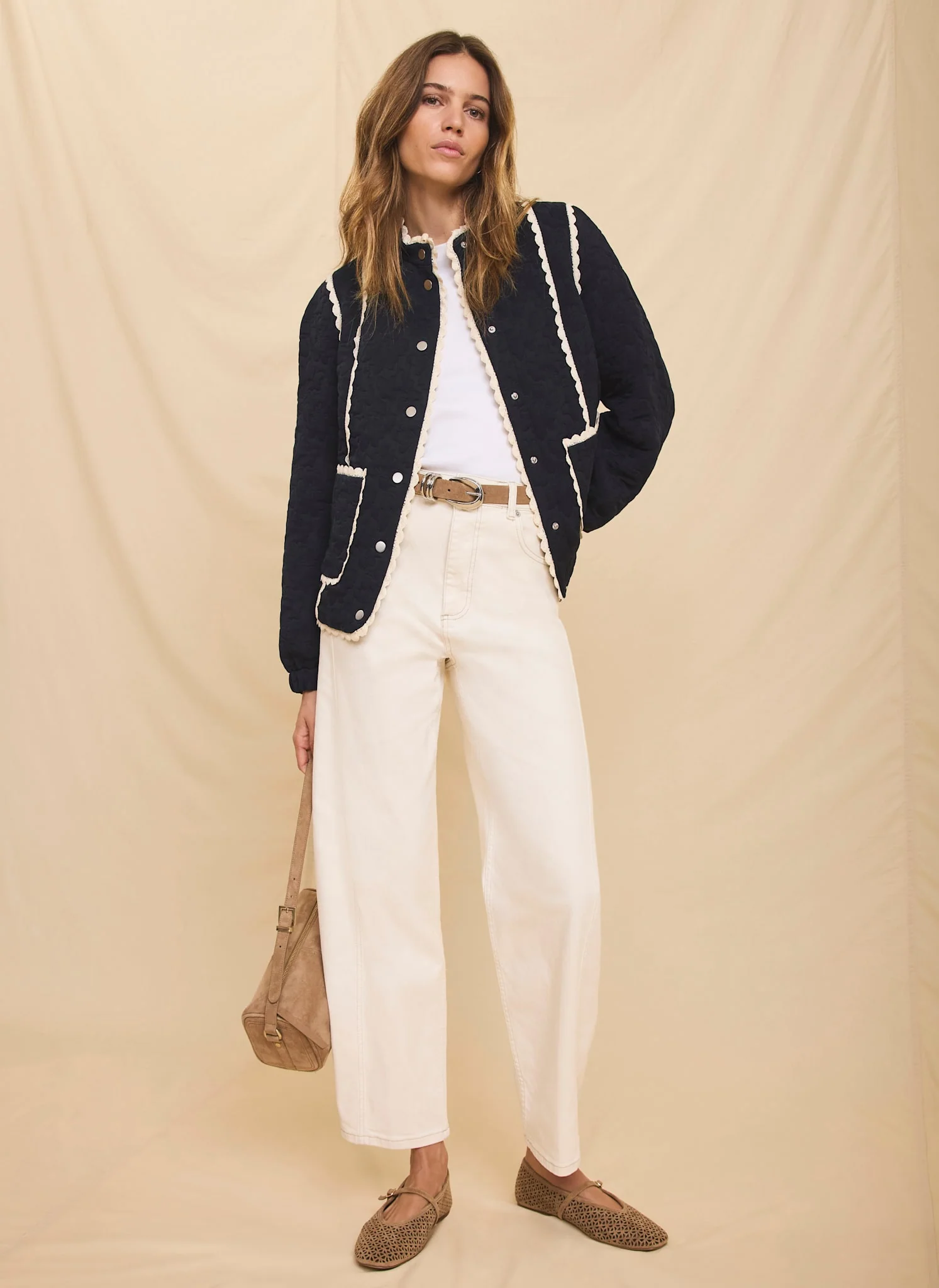 Navy Floral Jacquard Quilted Jacket