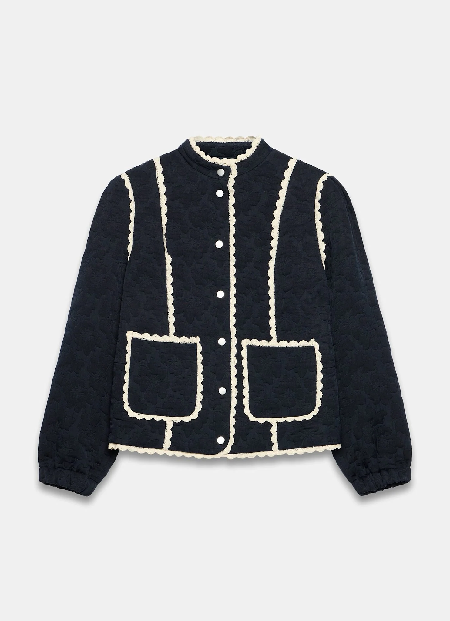 Navy Floral Jacquard Quilted Jacket