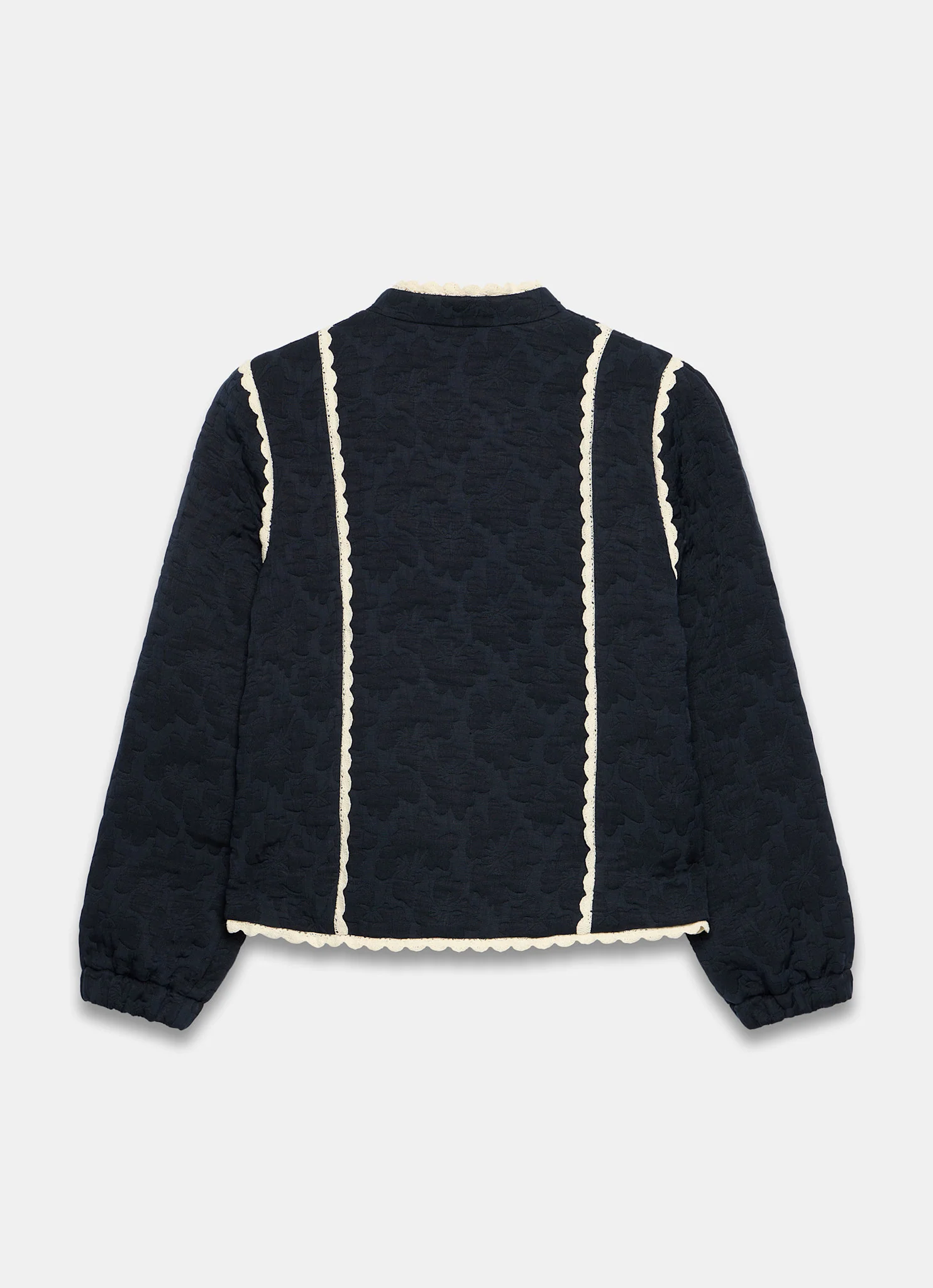 Navy Floral Jacquard Quilted Jacket