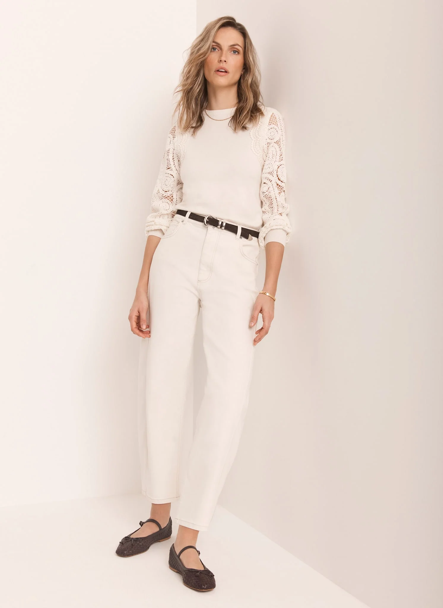 Cream Crochet Sleeve Jumper