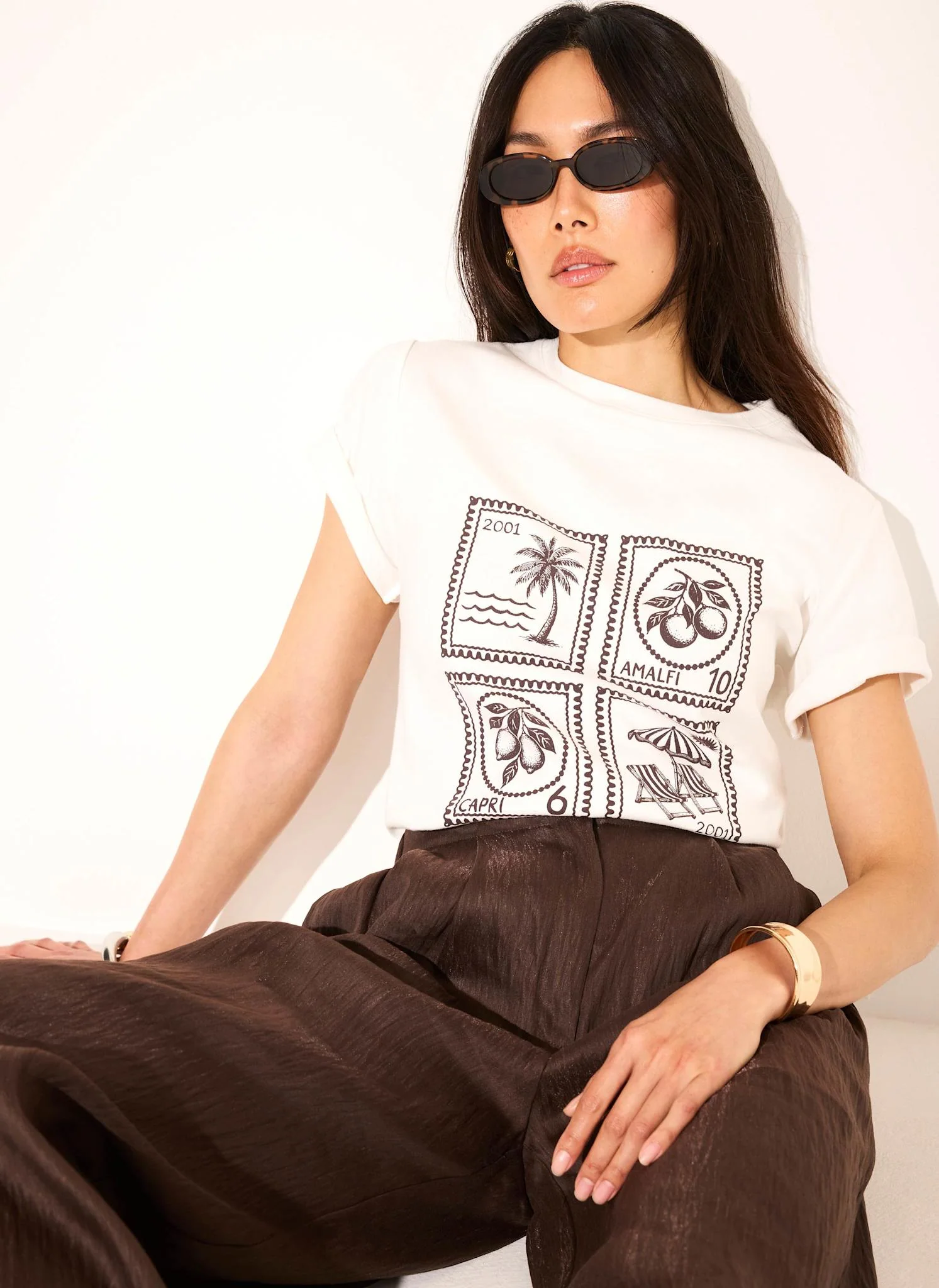 White Cotton Stamp Graphic T-Shirt