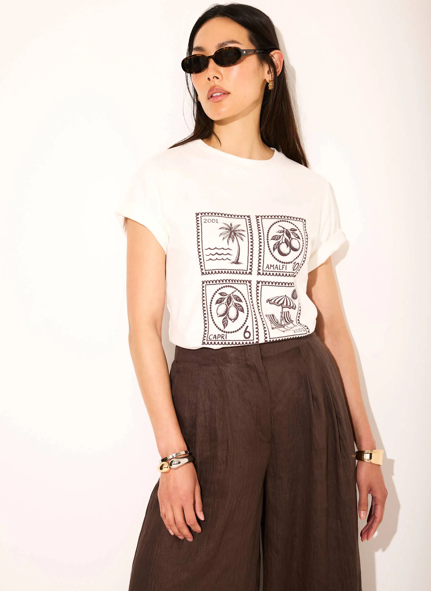 White Cotton Stamp Graphic T-Shirt