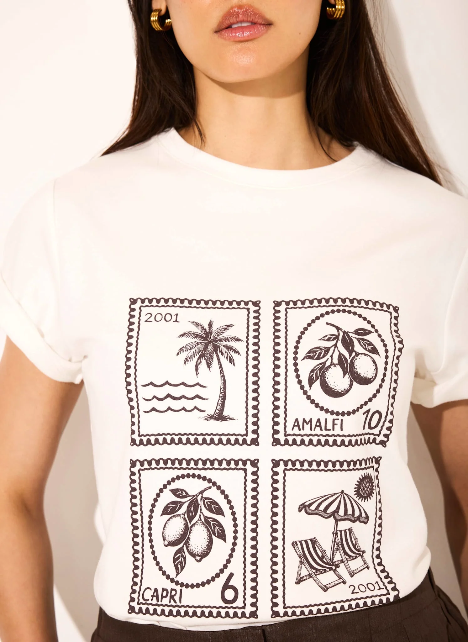 White Cotton Stamp Graphic T-Shirt