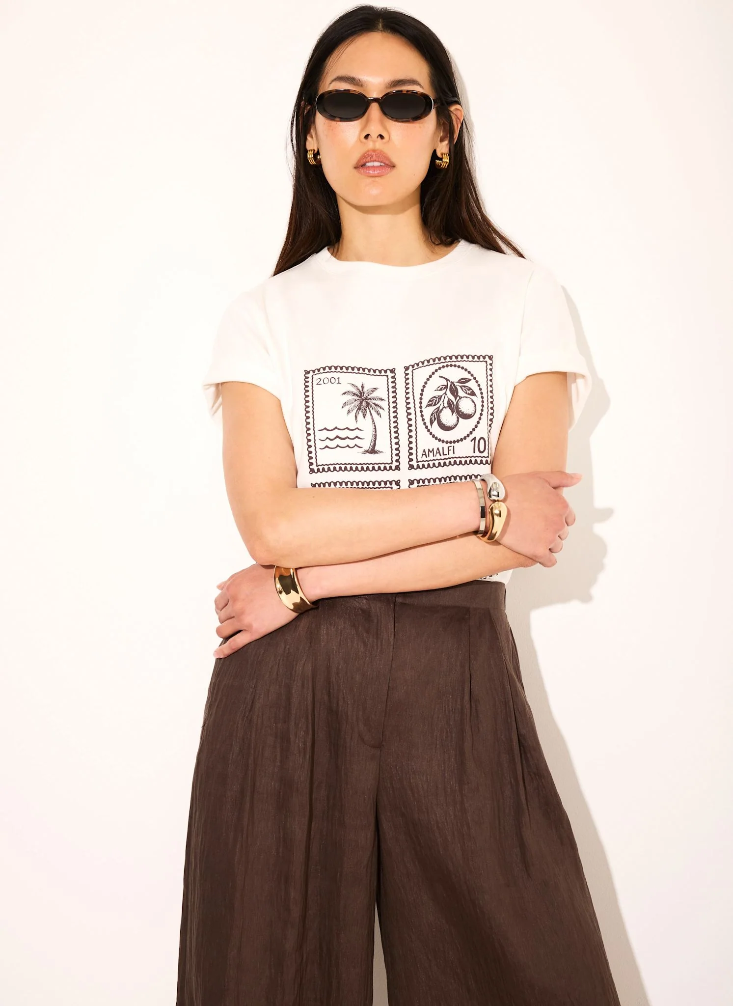 White Cotton Stamp Graphic T-Shirt