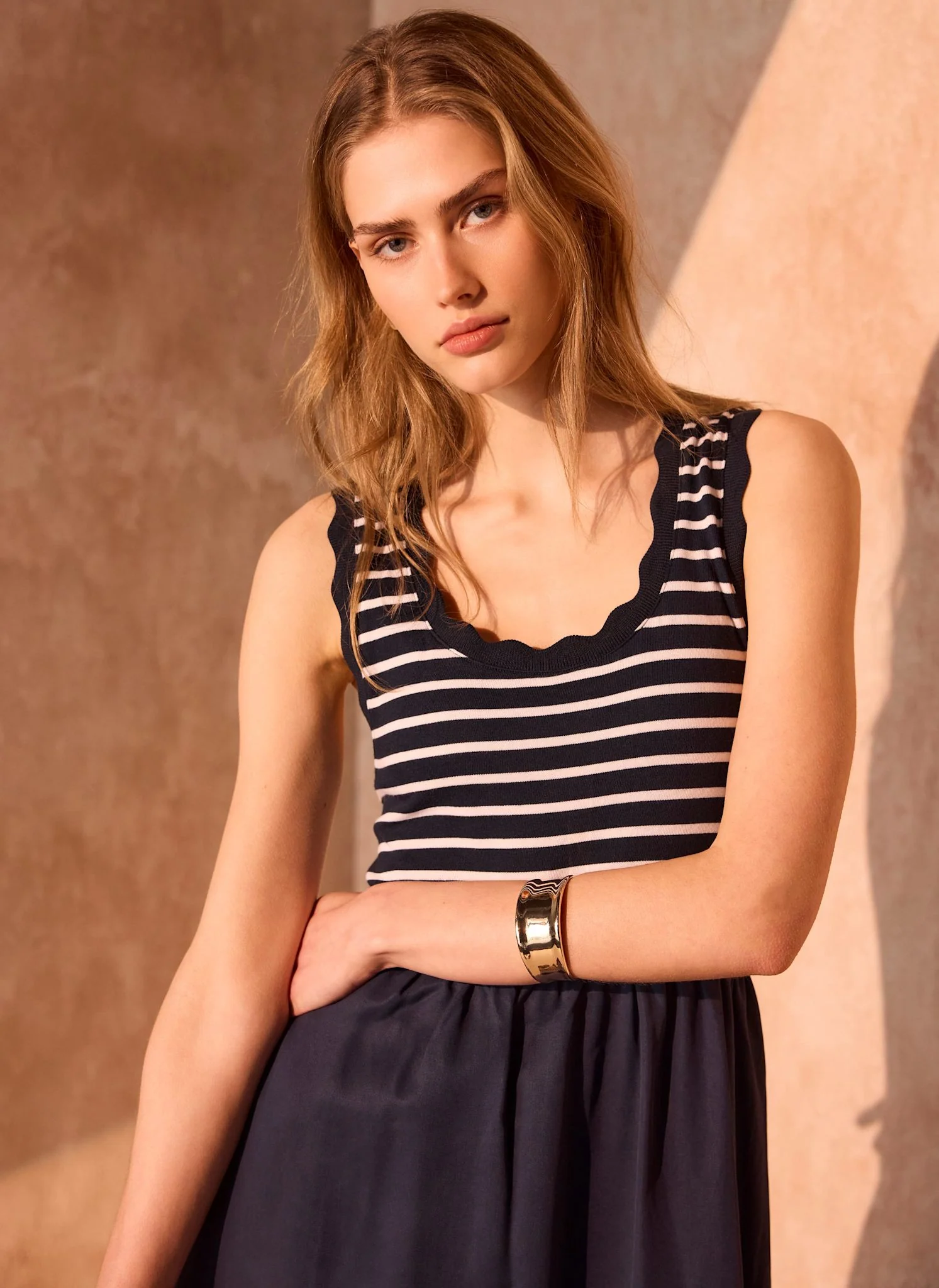 3770-navy-striped-scallop-trim-midi-dress-4.webp Navy Striped Scallop Trim Midi Dress