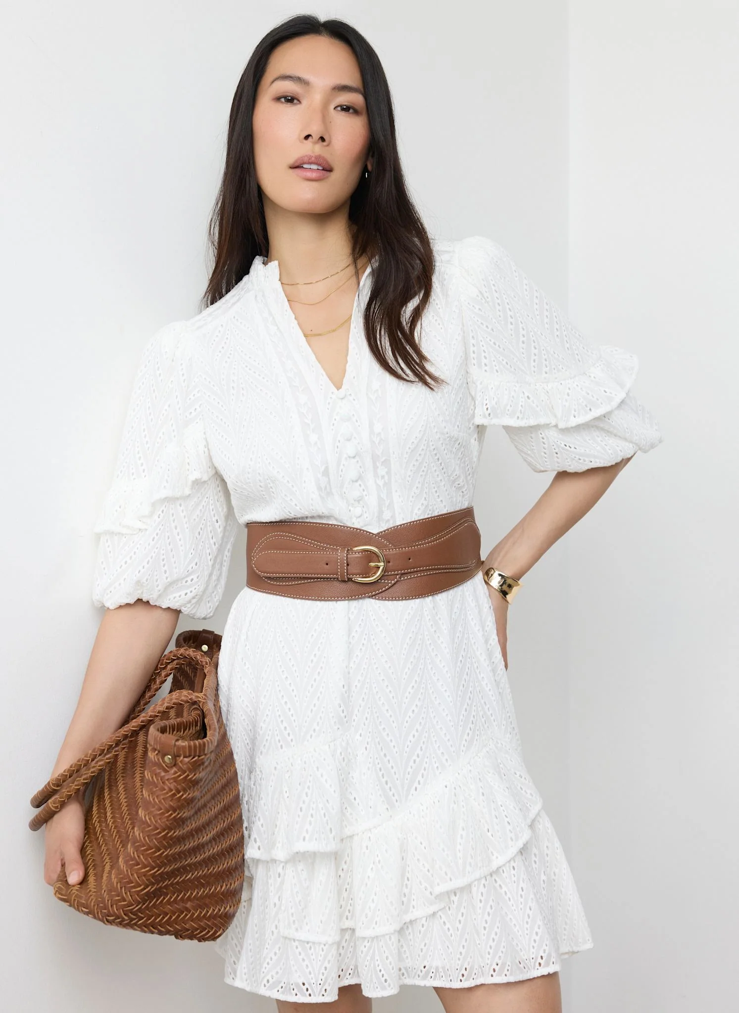 White Broderie Ruffle Detail Mini Dress
