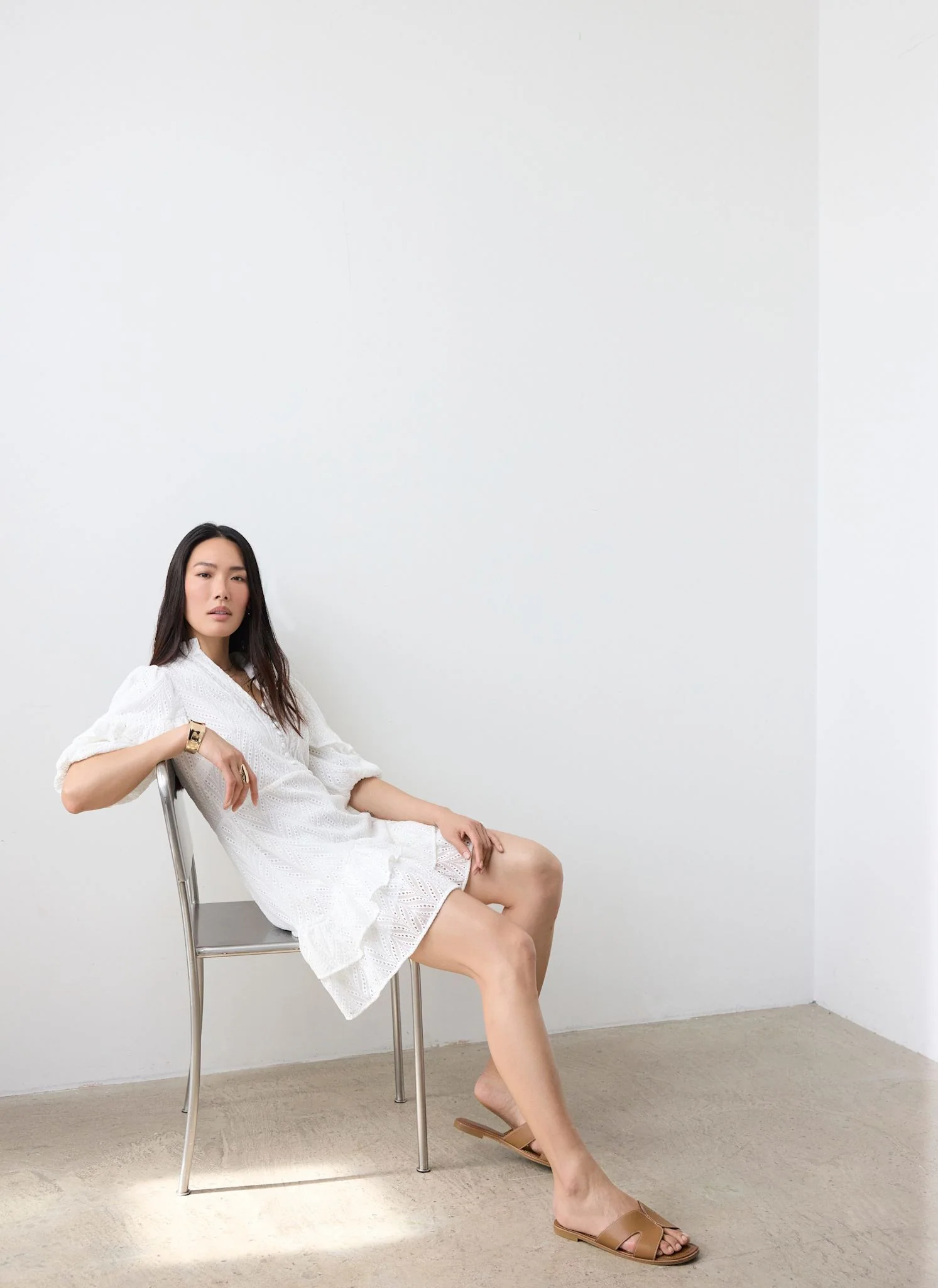 White Broderie Ruffle Detail Mini Dress